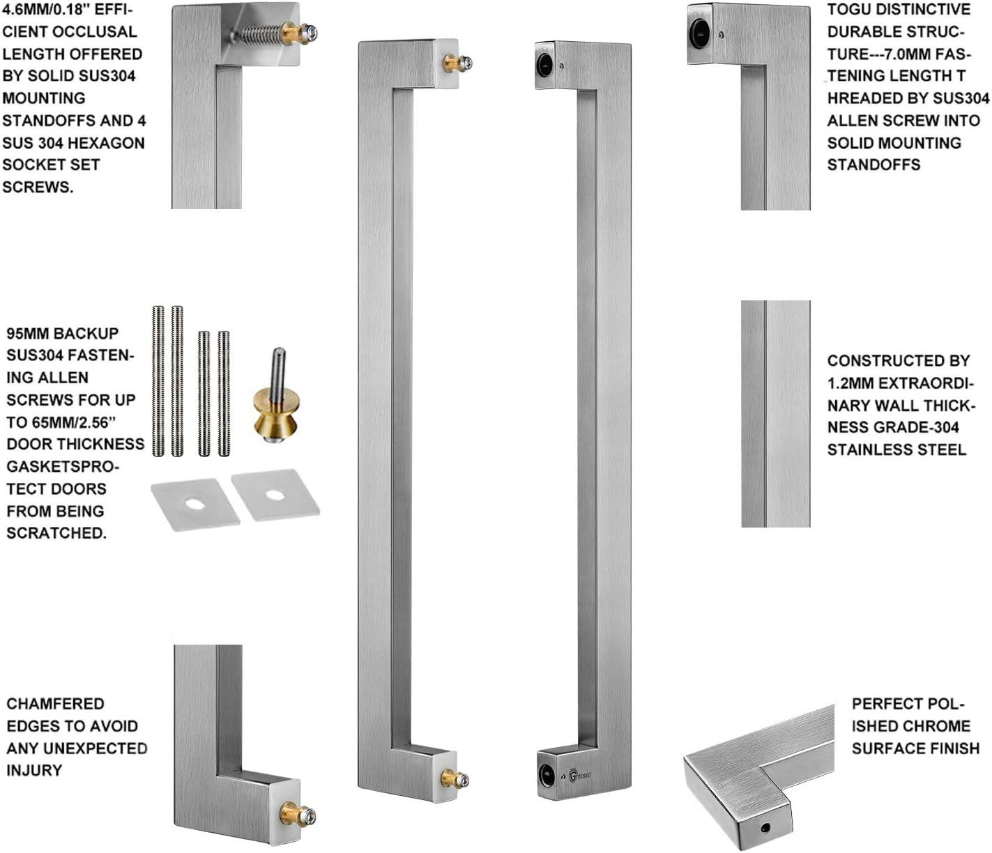 TOGU TG-6013 60-Inch Heavy-Duty Commercial Grade 304 Stainless Steel Push Pull Door Handle - Barn Door Pull & Glass Pull Handle with Brushed Finish - Perfect for Sliding Barn Doors, Glass Entryways & Commercial Buildings