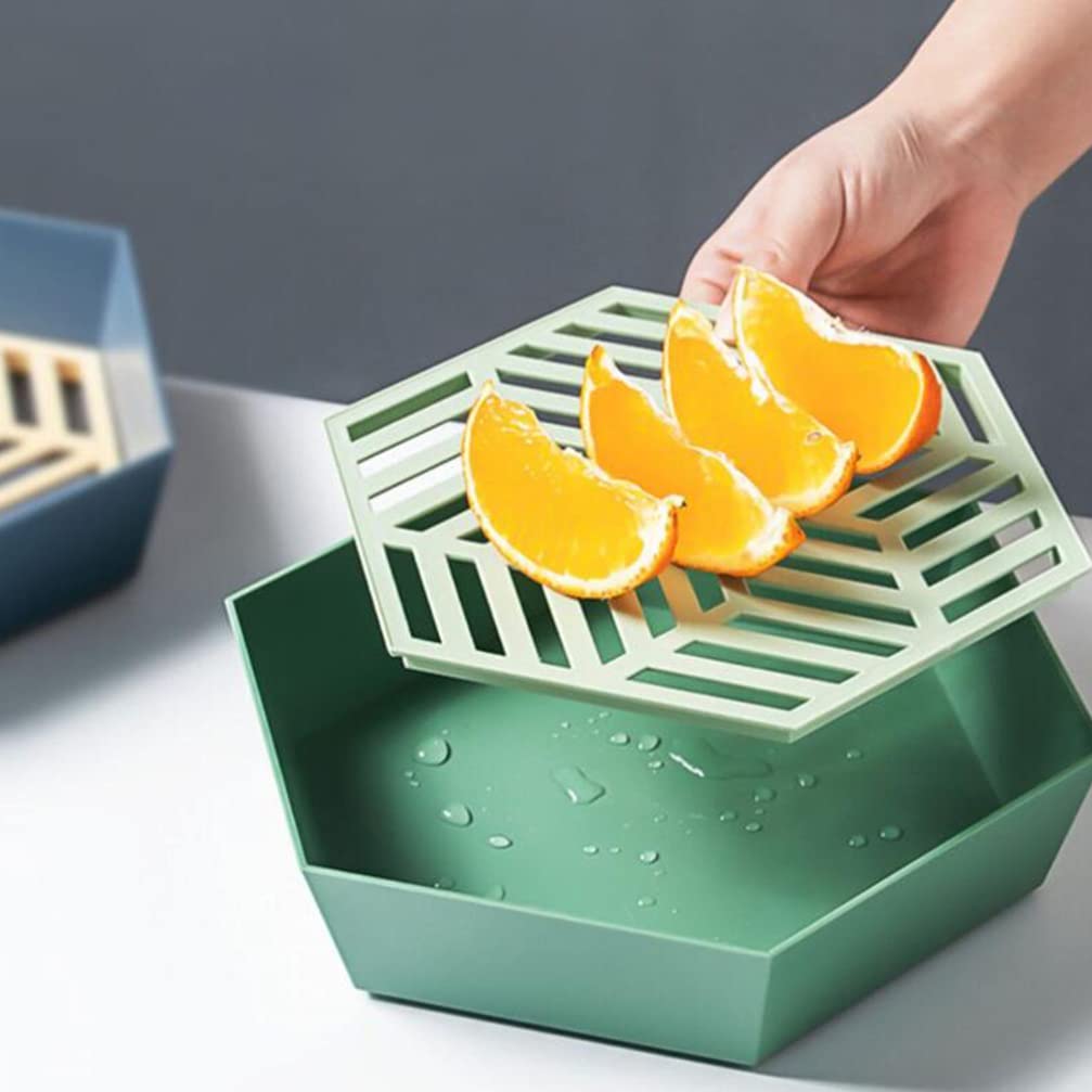 Hexagon Plastic Fruit Drainer Basket - Multi-Purpose Kitchen Draining Tray for Fruits, Snacks & Tea - Creative Home Fruit Plate for Parties, Picnics & Daily Use