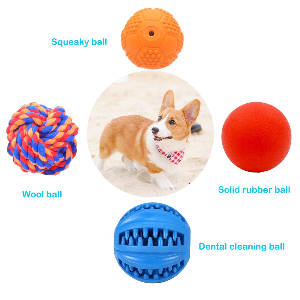 4 Pack Puppy Chew Toys - Teething Ball, Squeaky Rubber Balls for Small Dogs, Interactive Dog Enrichment Toys for Chewing & Play | Perfect for Puppy Training, Indoor Play & Outdoor Fetch Games