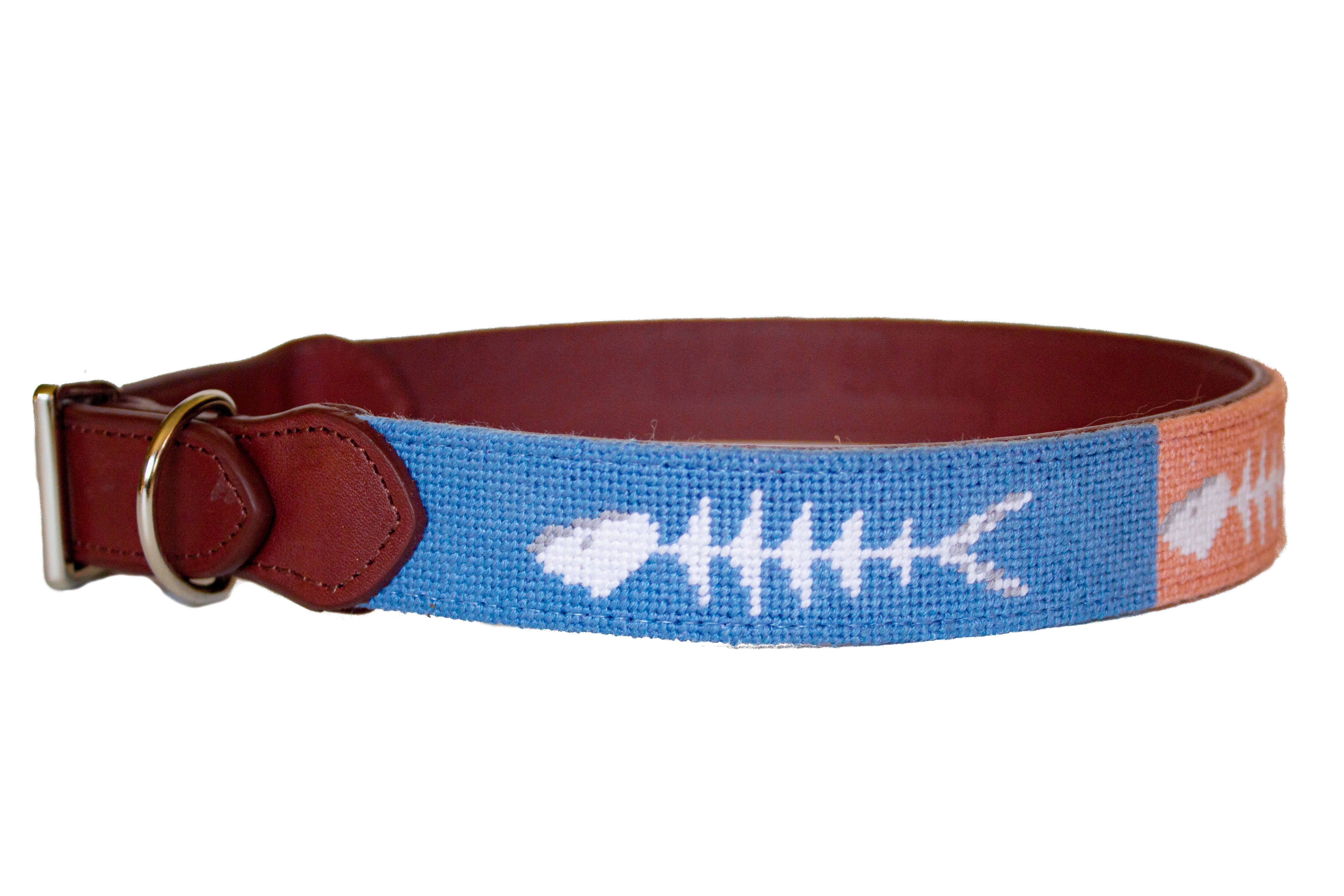 BONEFISH Needlepoint Dog Collar™ - Handmade Embroidered Pet Collar for Small & Medium Dogs - Durable & Stylish for Walks, Training & Everyday Use