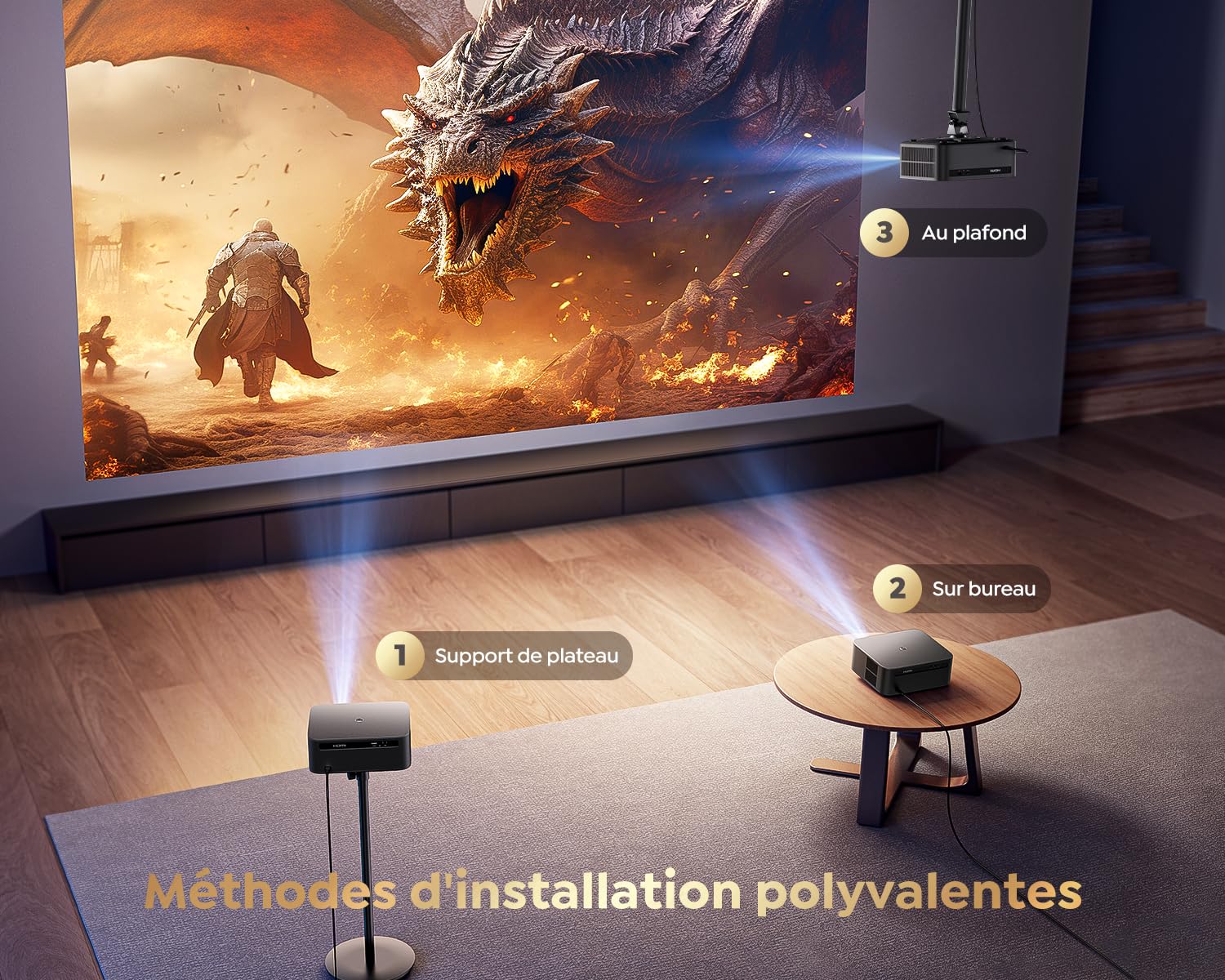 4K Google TV Projector with 1200 ANSI Lumens - Official Netflix Support, Auto Focus, Keystone Correction, WiFi6, Bluetooth, Full HD 1080P, Voice Control, 50% Zoom - Perfect for Home Theater, Outdoor Movies, Business Presentations & Daytime Viewing