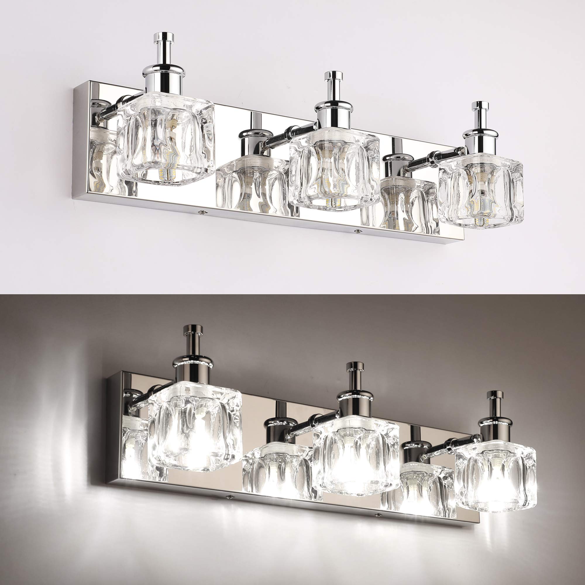 Modern Chrome 3-Light Bathroom Vanity Lighting Fixture - LED Crystal Wall Sconce for Mirror Illumination (Bulbs Not Included) | Perfect for Contemporary Bathrooms, Powder Rooms & Makeup Areas