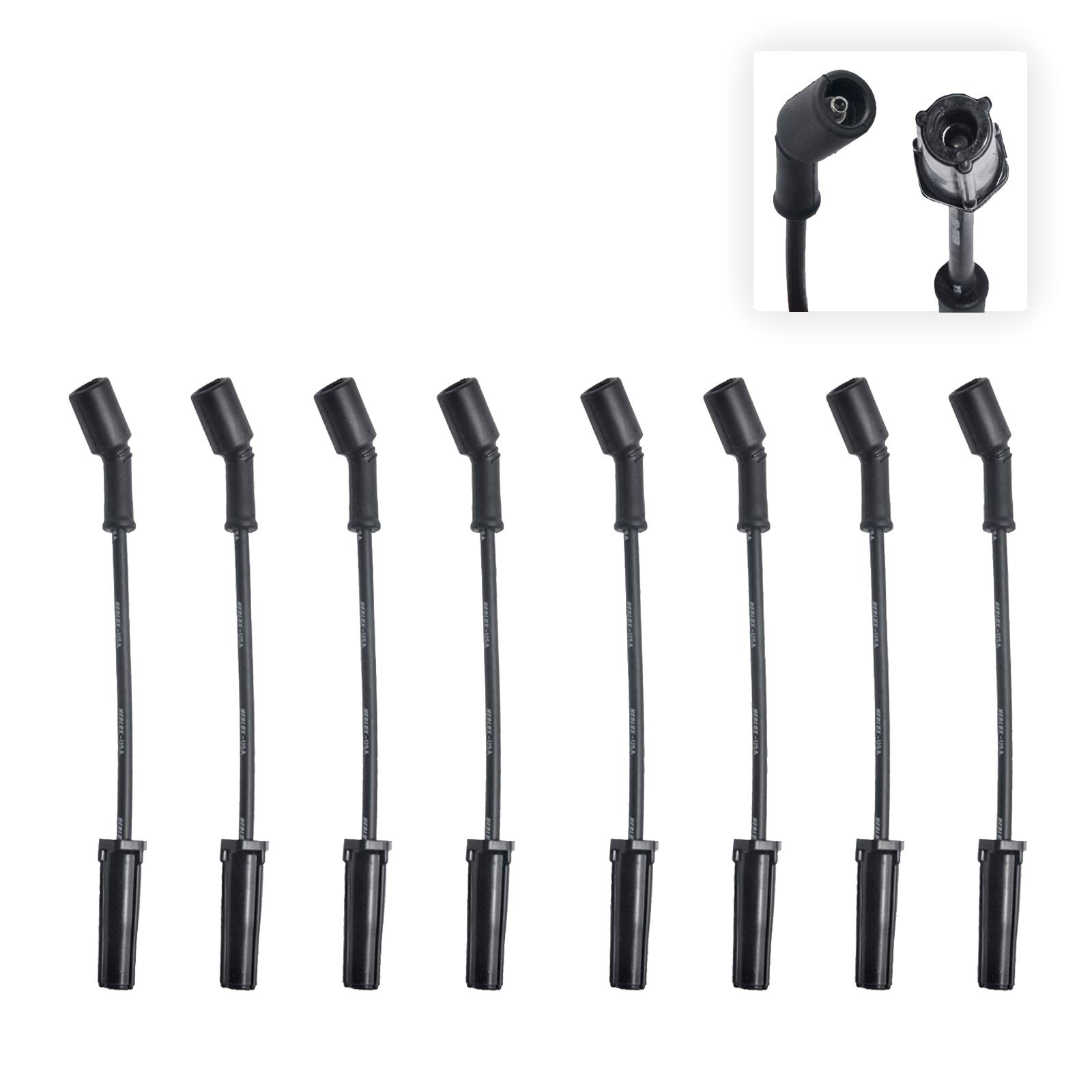 8 Herko B059 Ignition Coils + 8 OEM 41-962 Double Platinum Spark Plugs + 8 Herko Spark Plug Wires with Heat Shields – Complete Tune-Up Kit for Ford, Chevy, Dodge – Improve Engine Performance & Fuel Efficiency