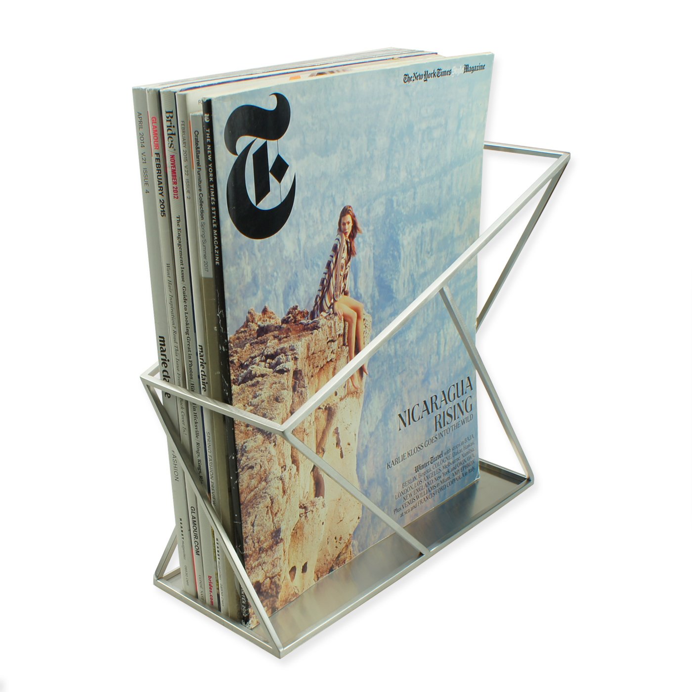 Modern Stainless Steel Magazine Holder - Satin Finish File Organizer for Books, Newspapers & Brochures | Office, Home & Library Storage Solution | Perfect Christmas & Thanksgiving Gift Idea