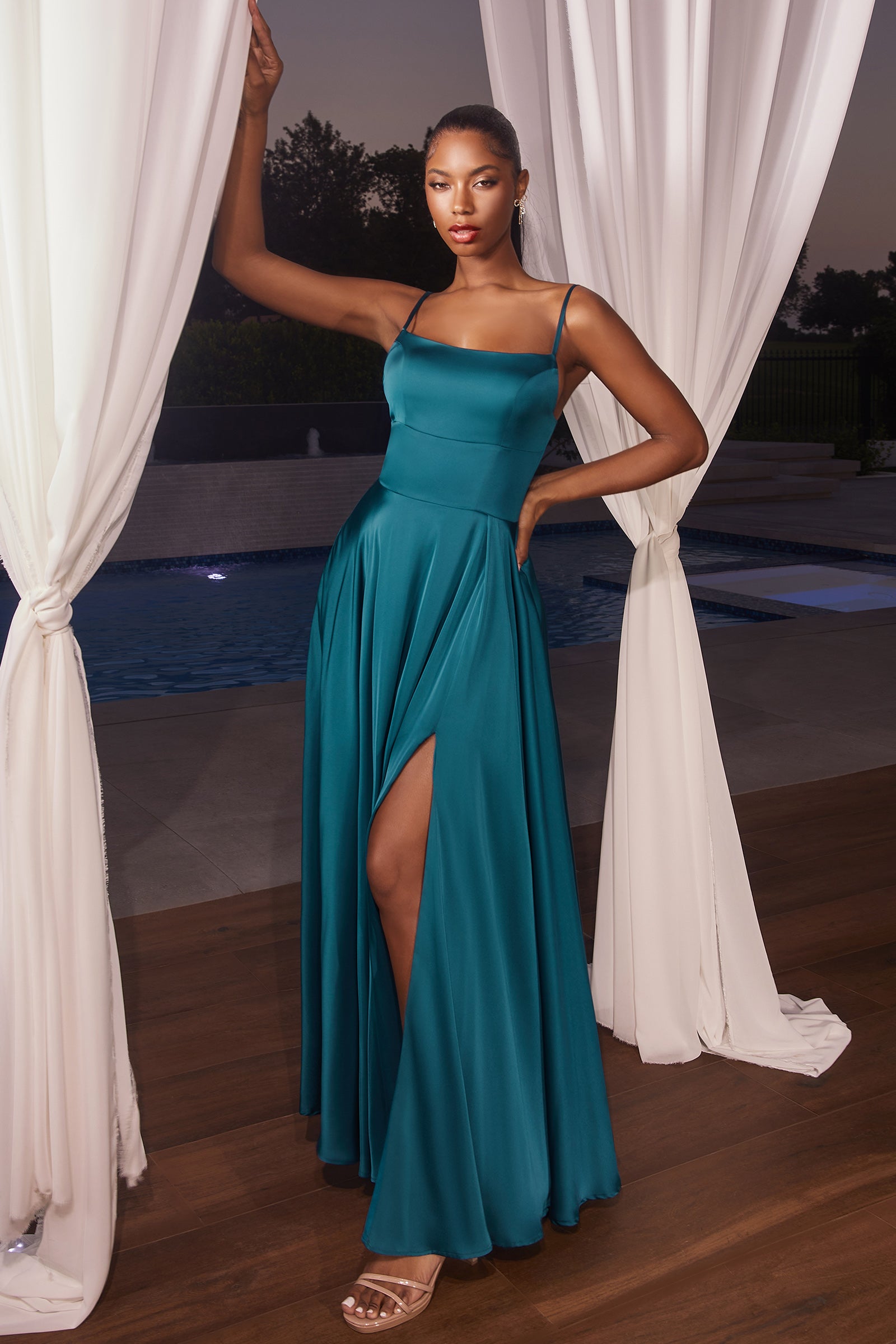 Elegant Justine Satin A-Line Gown - Formal Evening Dress for Prom, Wedding & Special Occasions
