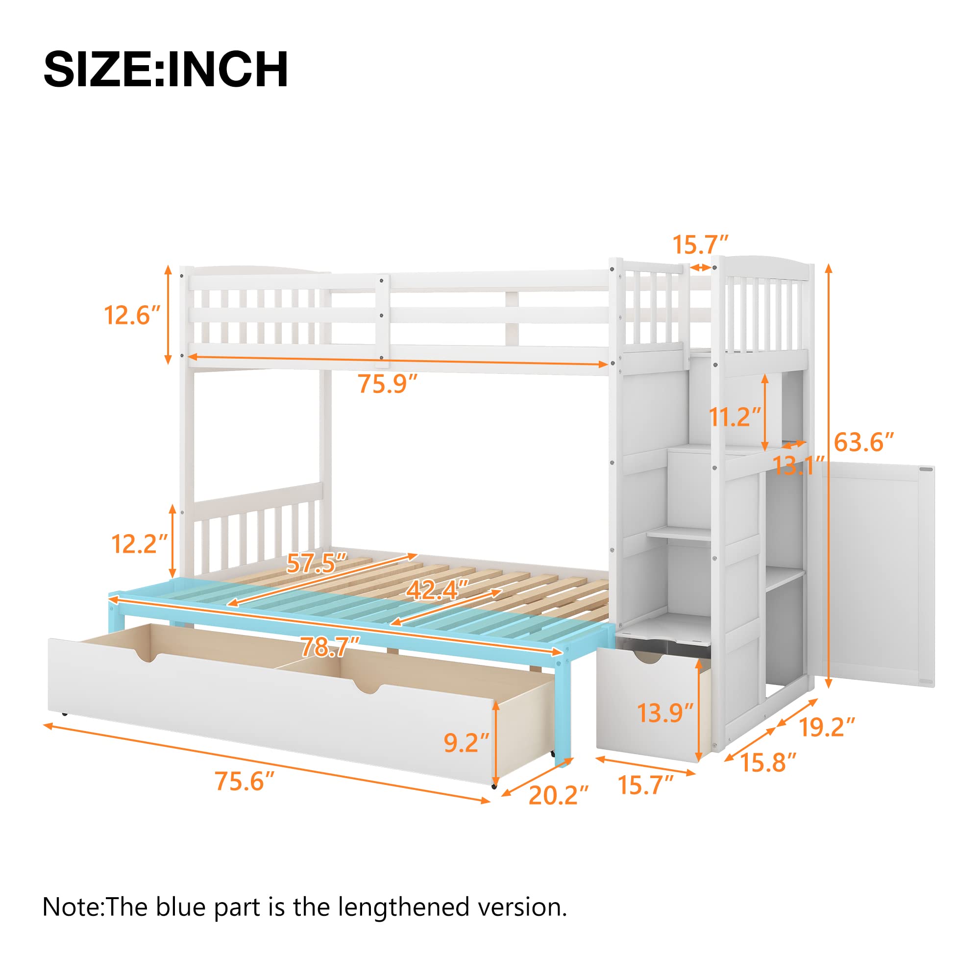Convertible Twin Over Full Bunk Bed with Storage - Solid Wood Frame for Kids & Adults - Space-Saving Bedroom Furniture for Small Rooms
