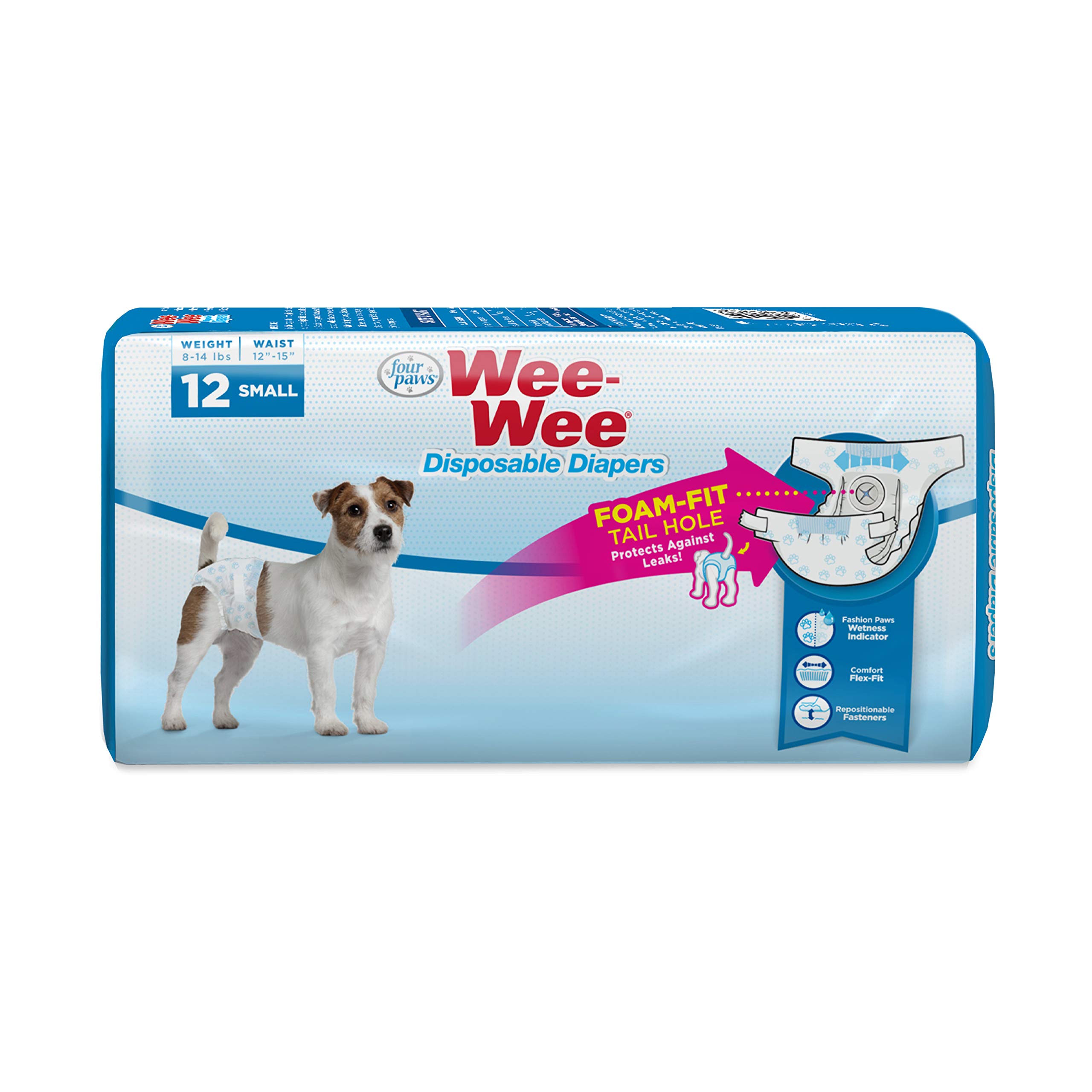 Four Paws Wee-Wee Super Absorbent Disposable Dog Diapers for Potty Training - Adjustable & Leak-Proof Puppy Pads for Small Dogs (12 Count) - Perfect for Housebreaking, Travel & Overnight Protection