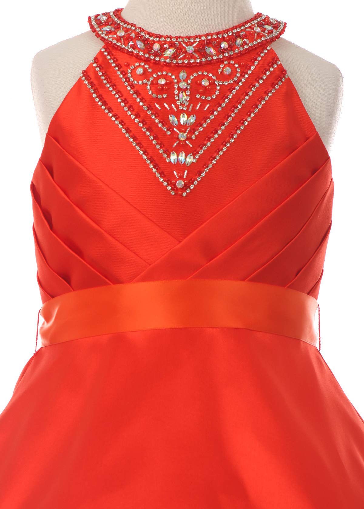 Sparkling Rhinestone Halter Top Junior Bridesmaid Dress for Weddings & Pageants - Sizes 4-16 | Perfect for Flower Girls, Prom & Special Occasions