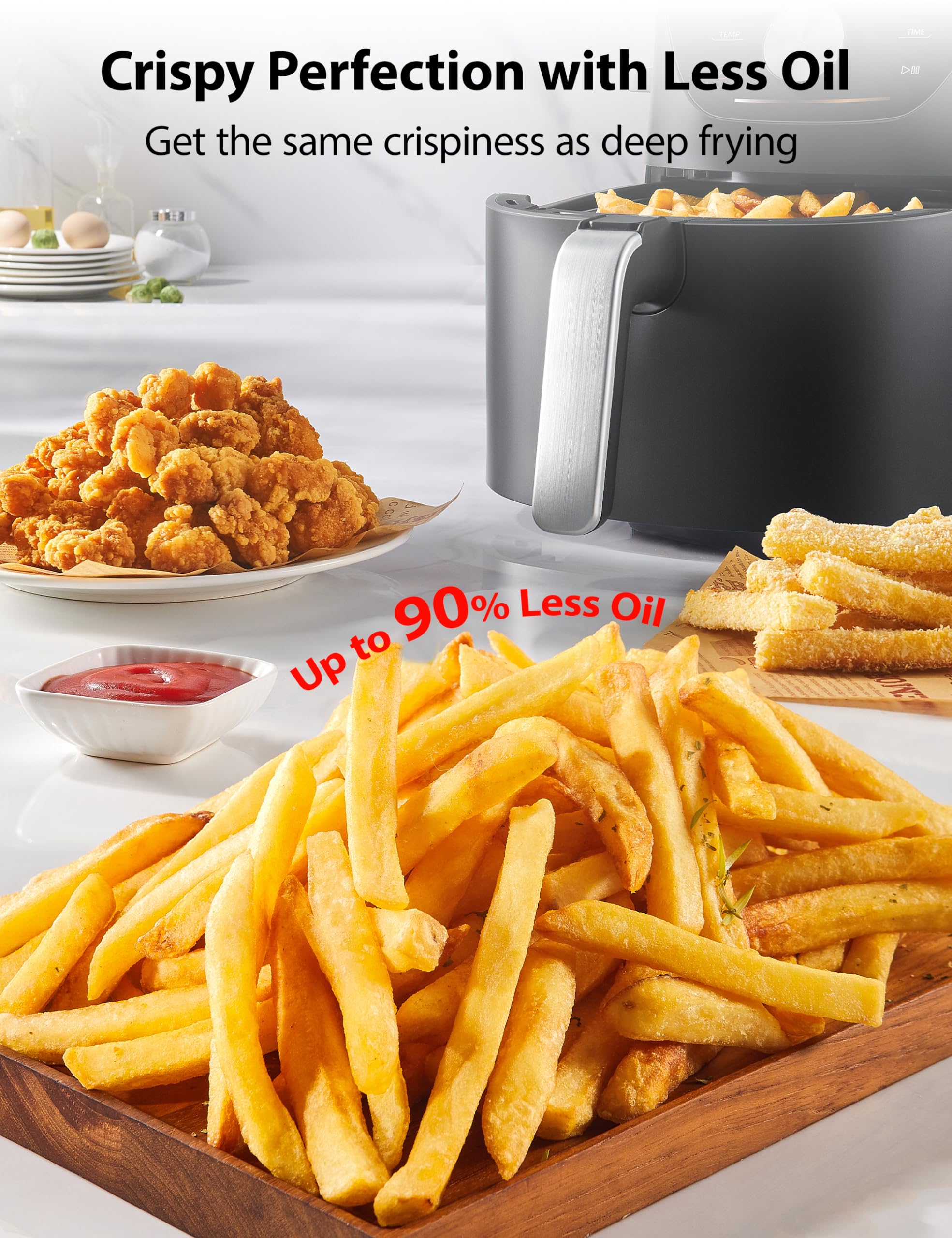 Toshiba 5.5QT Air Fryer with Heat-Q Technology - 8 Preset Menus, Menu-IQ Function & 1°F Precision for Healthier 90% Less Oil Cooking | Perfect for Quick Family Meals, Snacks & Healthy Lifestyle | Double-Sided Handles for Easy Handling