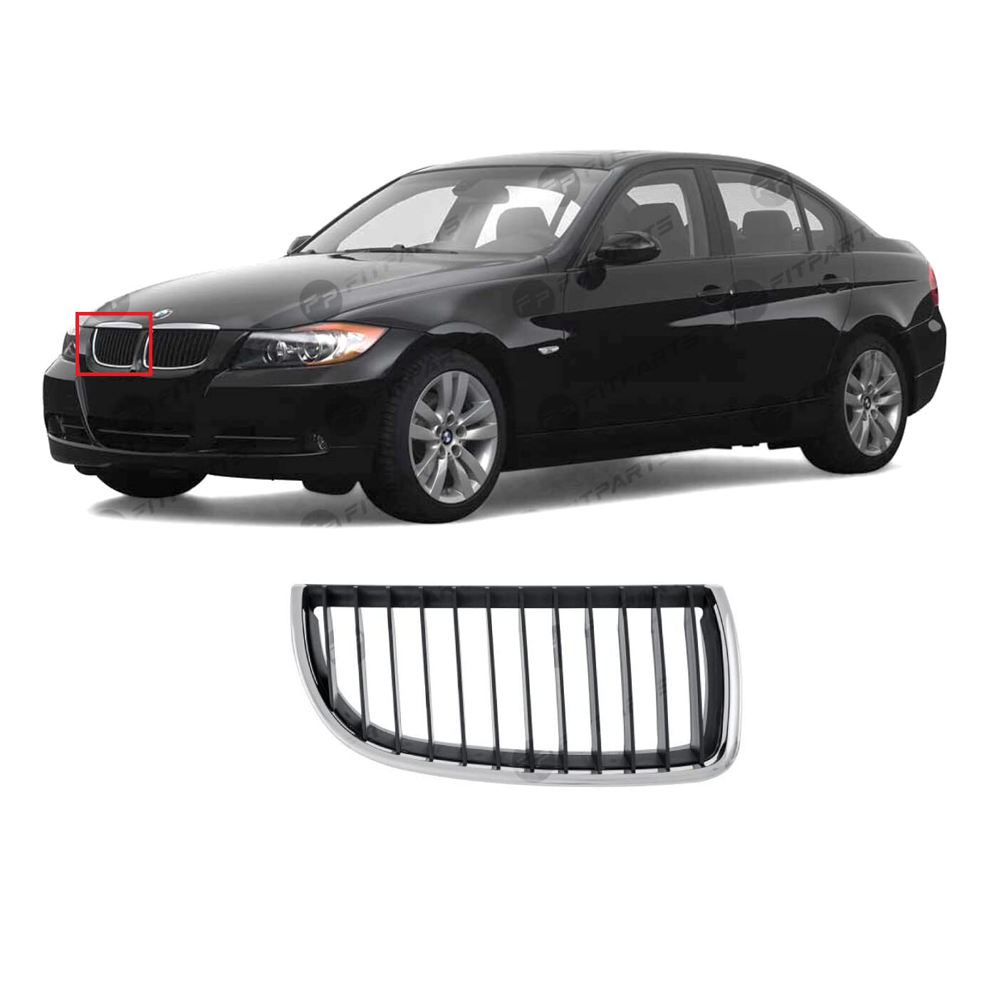 FitParts Front Right Driver Side Grille Compatible with BMW 3 Series Sedan & Wagon 2005-2011 - Direct Replacement for OEM 51137120008 (BM1200167) - Easy Installation & Perfect Fit for Daily Driving & Car Shows