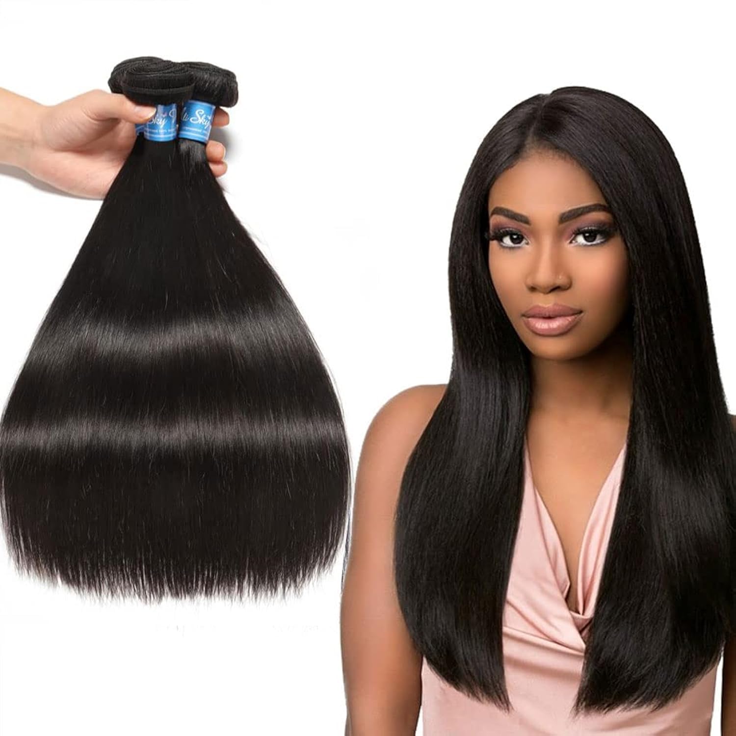 10A Brazilian Straight Human Hair Bundles - 18 Inch 100% Unprocessed Virgin Remy Hair - 3 Bundles Natural Black for Weaving & Extensions | Perfect for Salon Styling, Daily Wear & Special Occasions