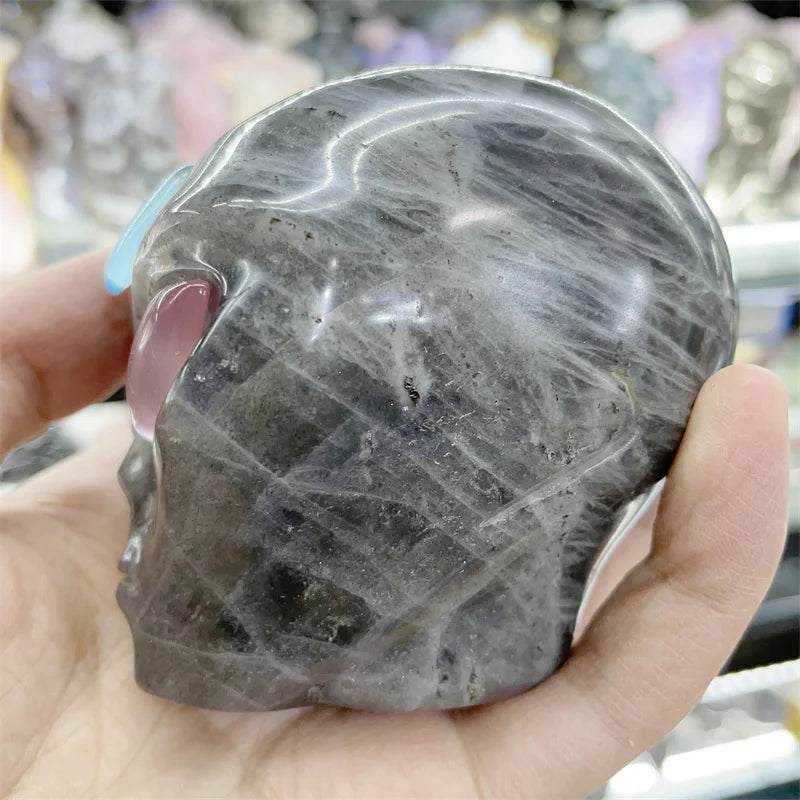 Natural Labradorite Crystal Carved Alien Skull - Healing Stone for Chakra Balancing, Reiki Energy, Unique Spiritual Gift & Home Decor | Perfect for Meditation Spaces, Yoga Rooms & Crystal Collections
