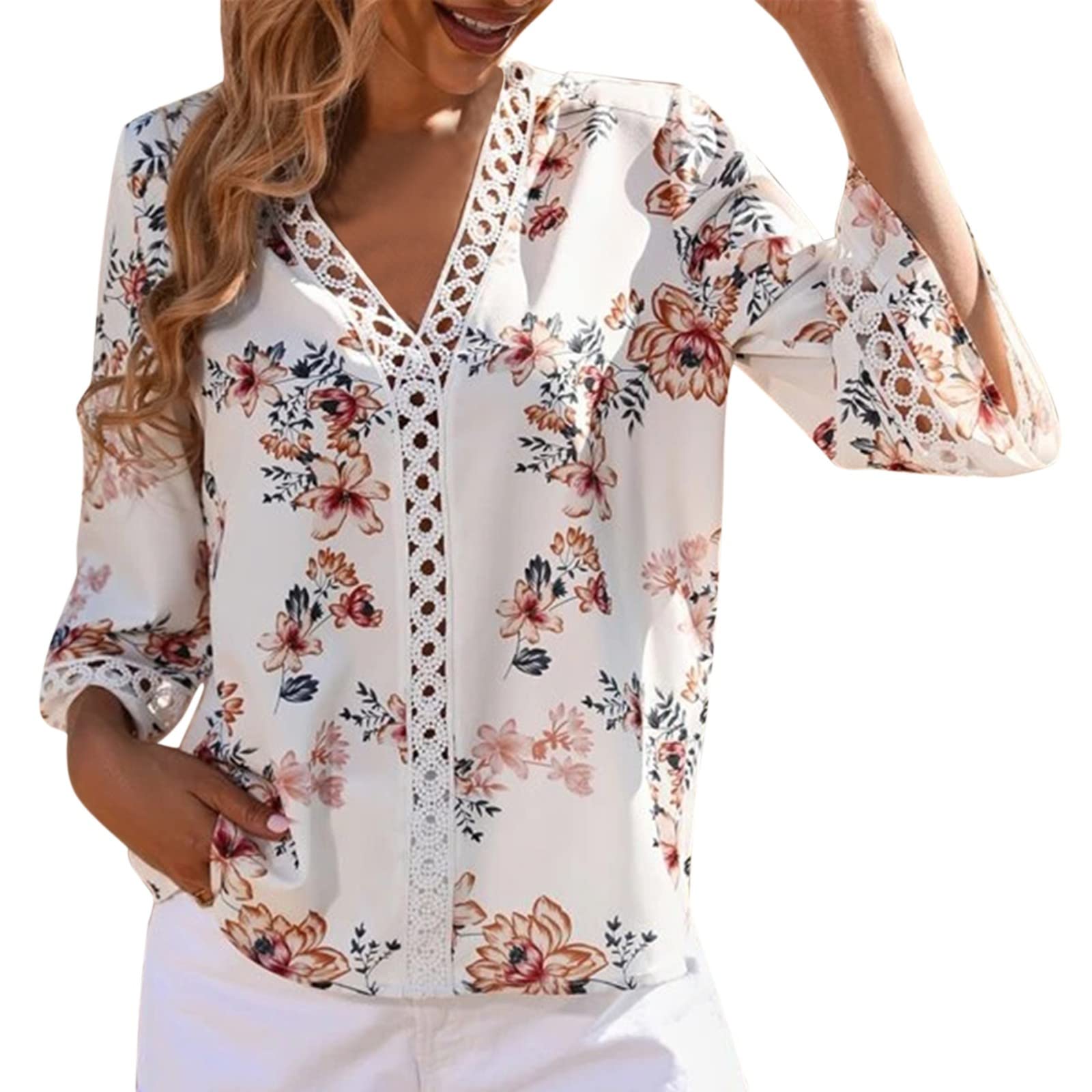 iOPQO Women's Long Sleeve Printed Blouse - Summer Casual Fashion T-Shirt Top for Women (White) | Perfect for Office Wear, Date Night & Everyday Outfits