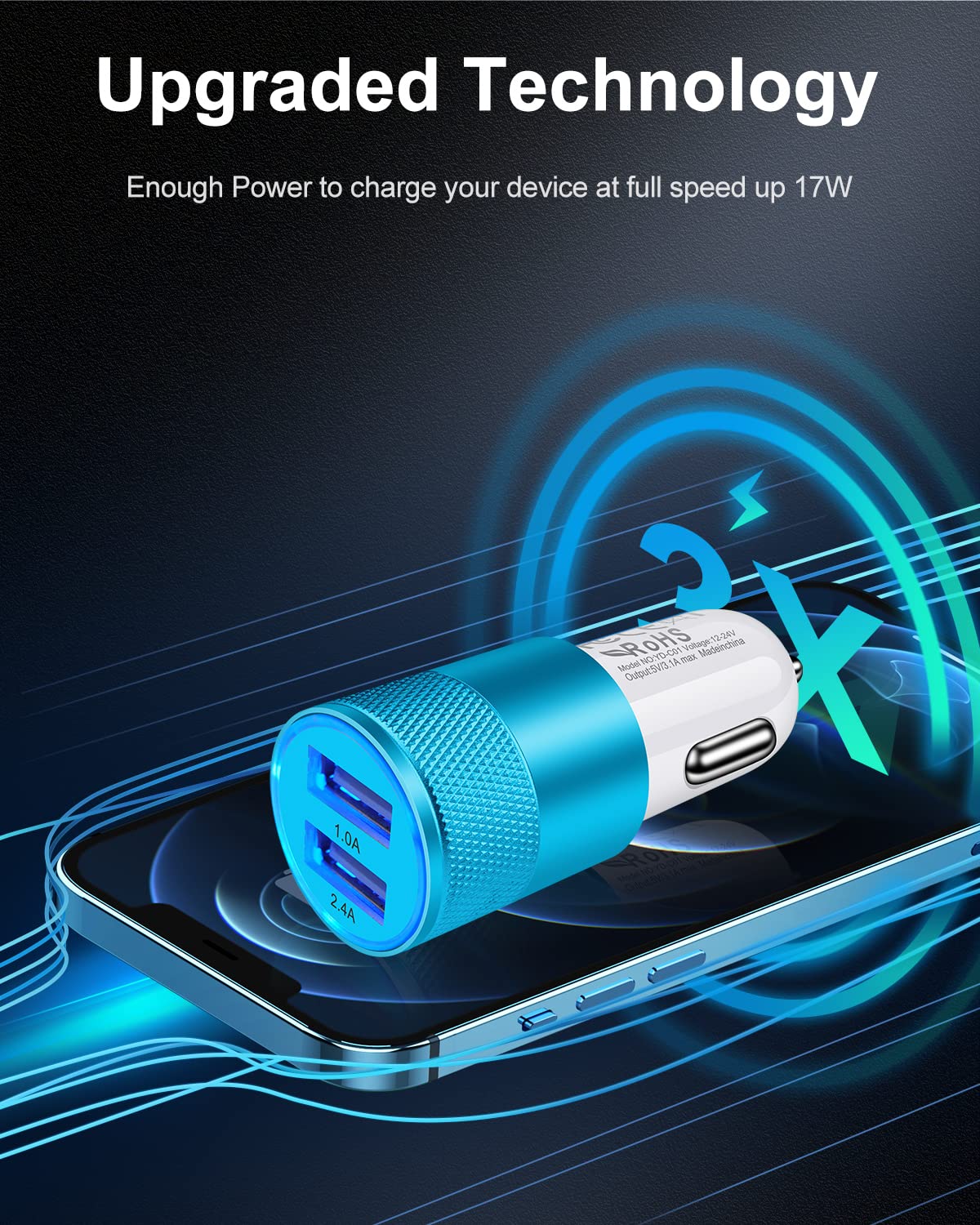 Fast Charging Dual USB Car Charger Adapter 3.4A for iPhone 15/14/13/12/SE/11Pro Max/X/XR/XS/8 Plus & Samsung Galaxy S23/S22/S21/S20/S10/S10e/A13/S9 - Perfect for Road Trips and Daily Commutes