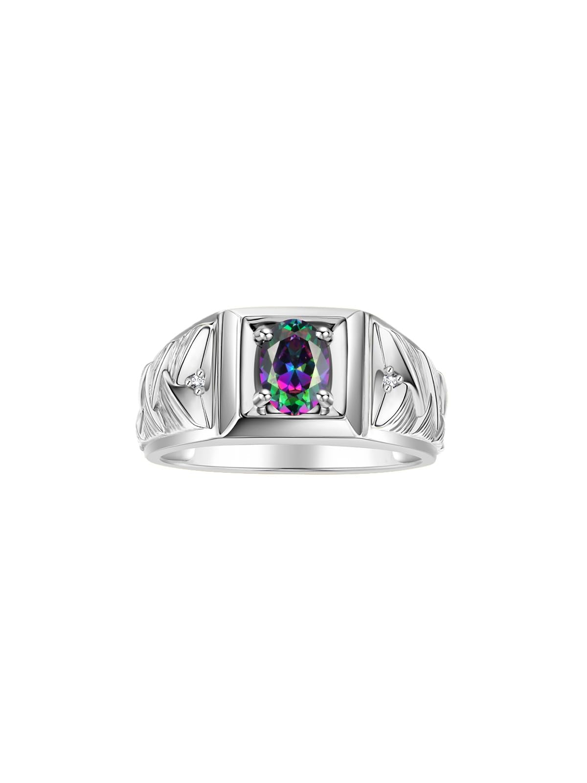 Rylos Men's Designer Weave Band 7X5MM Oval Gemstone & Diamond Ring - Sterling Silver Birthstone Rings for Men (Sizes 8-13) | Unique Handcrafted Jewelry Gift for Anniversary, Wedding & Special Occasions