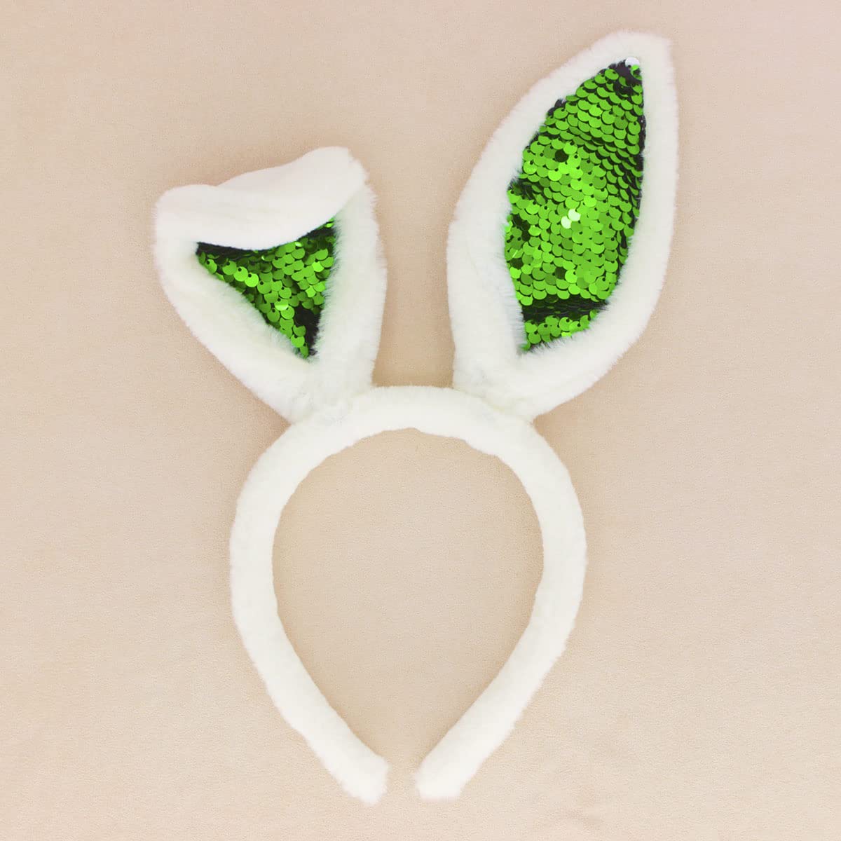 2PCS Glitter Sequin Bunny Ears Headbands - White Rabbit Ears Hair Accessories for Women, Easter Party Costume, Bachelorette & Halloween Celebration