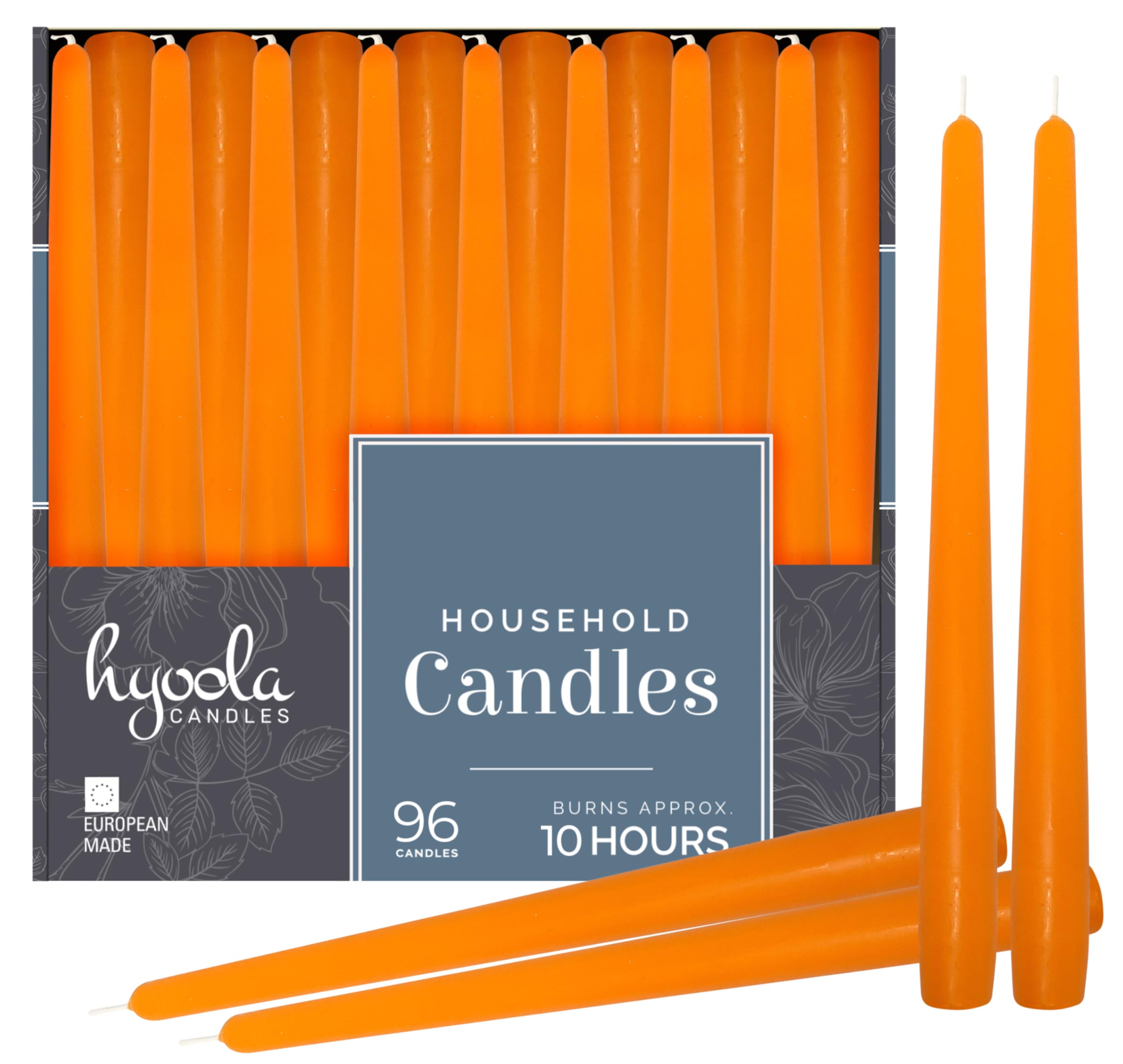 Hyoola 12 Inch Orange Unscented Dripless Taper Candles - 96 Pack Bulk for Weddings, Dining & Home Decor - Long Lasting 10 Hour Burn Time