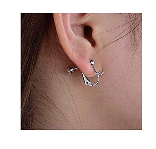 LASSUM 10-Pack Silver Plated Clip-on Earring Converters with Screw Adjustment - DIY Earring Making Kit (14x15mm) - Perfect for Non-Pierced Ears, Costume Jewelry & Fashion Accessories