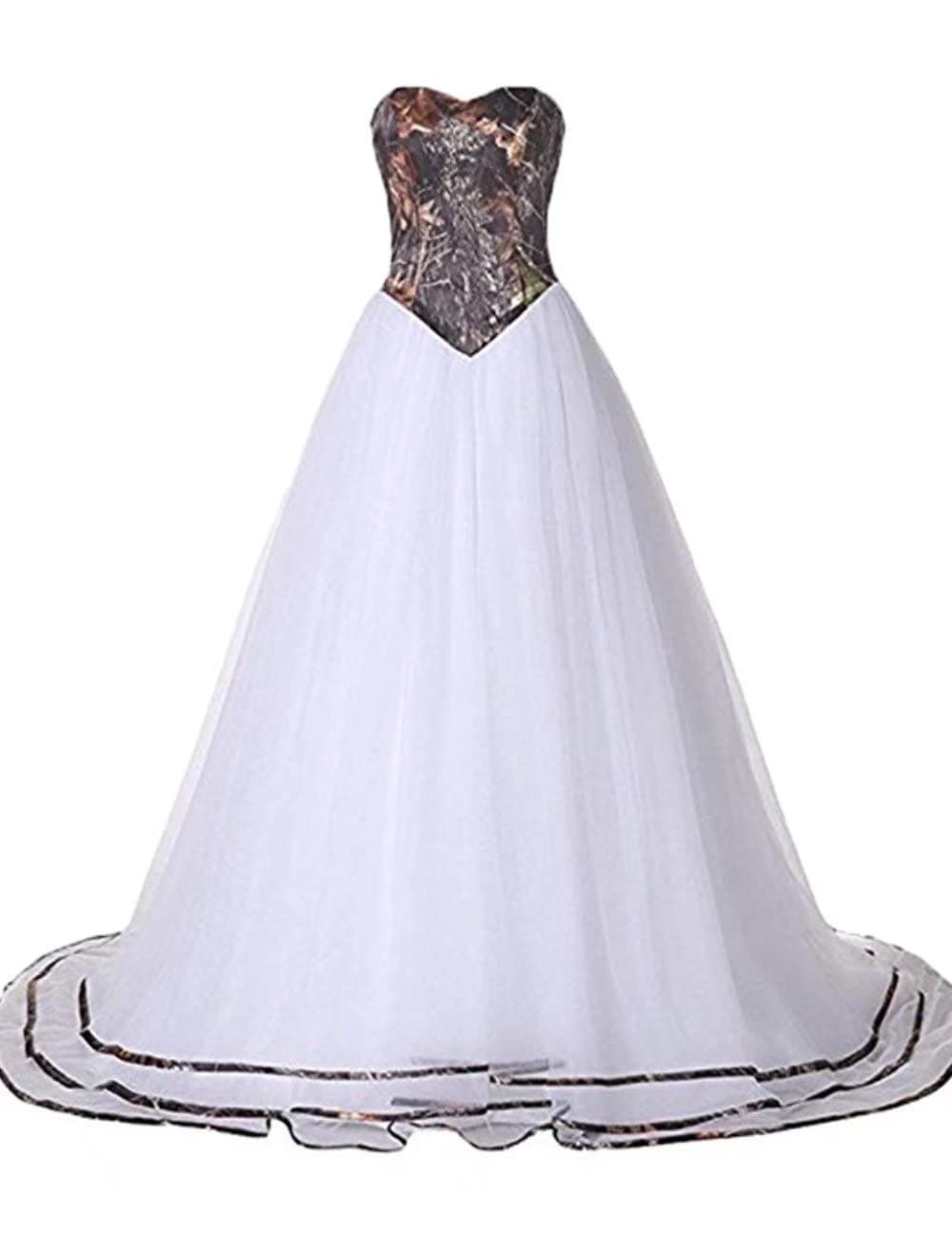 FTBY Women's Camouflage Wedding Dress - Sweetheart Neckline Long Satin Bridal Gown with Appliques for Plus Size Bride | Perfect for Outdoor, Military-Themed, and Unique Wedding Ceremonies
