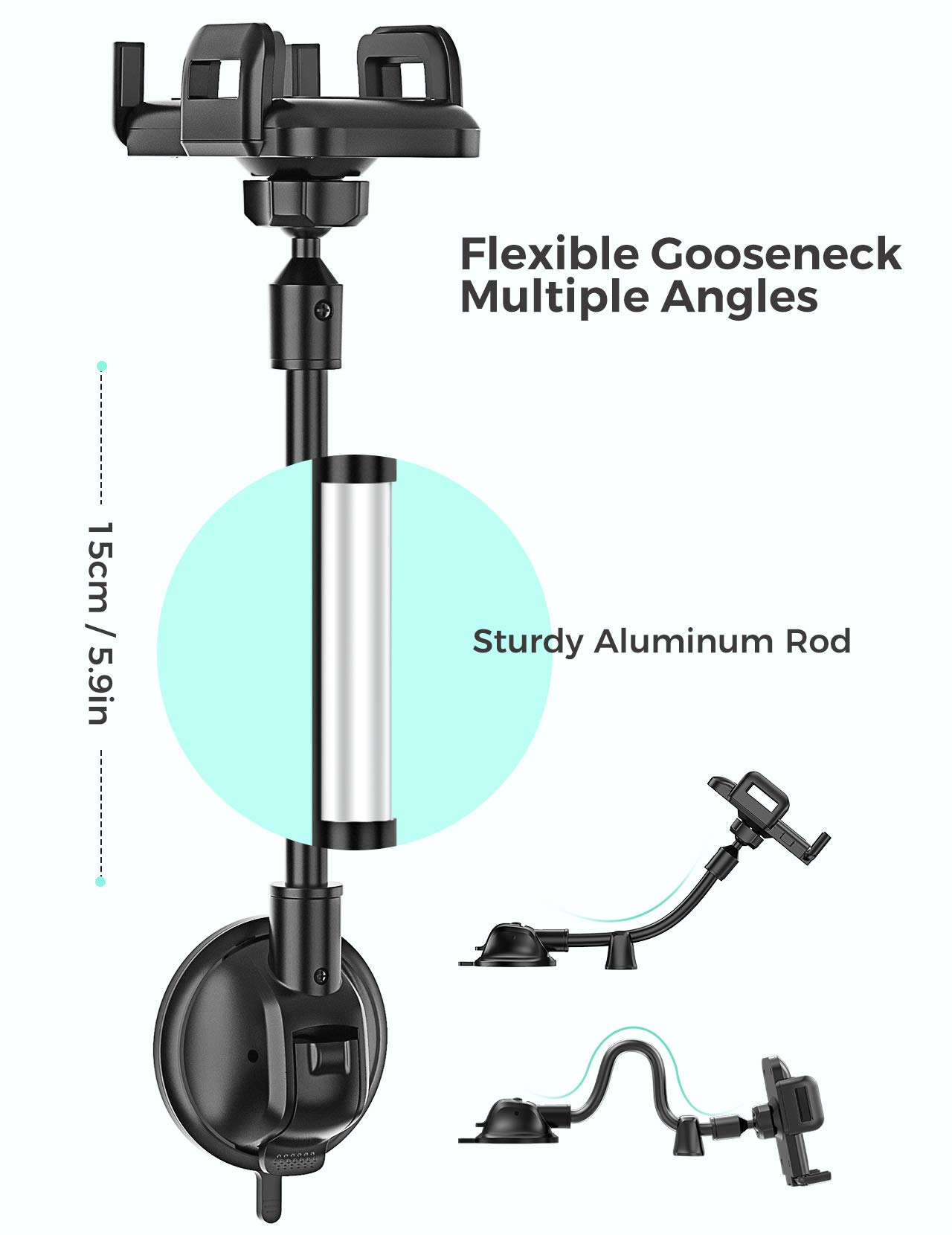 Premium Car Phone Mount with Long Gooseneck - Universal Dashboard & Windshield Phone Holder with Strong Sticky Gel Suction Cup - Compatible with iPhone & Smartphones 4.5-6.9 inches - Perfect for GPS Navigation, Hands-Free Calls & Road Trips