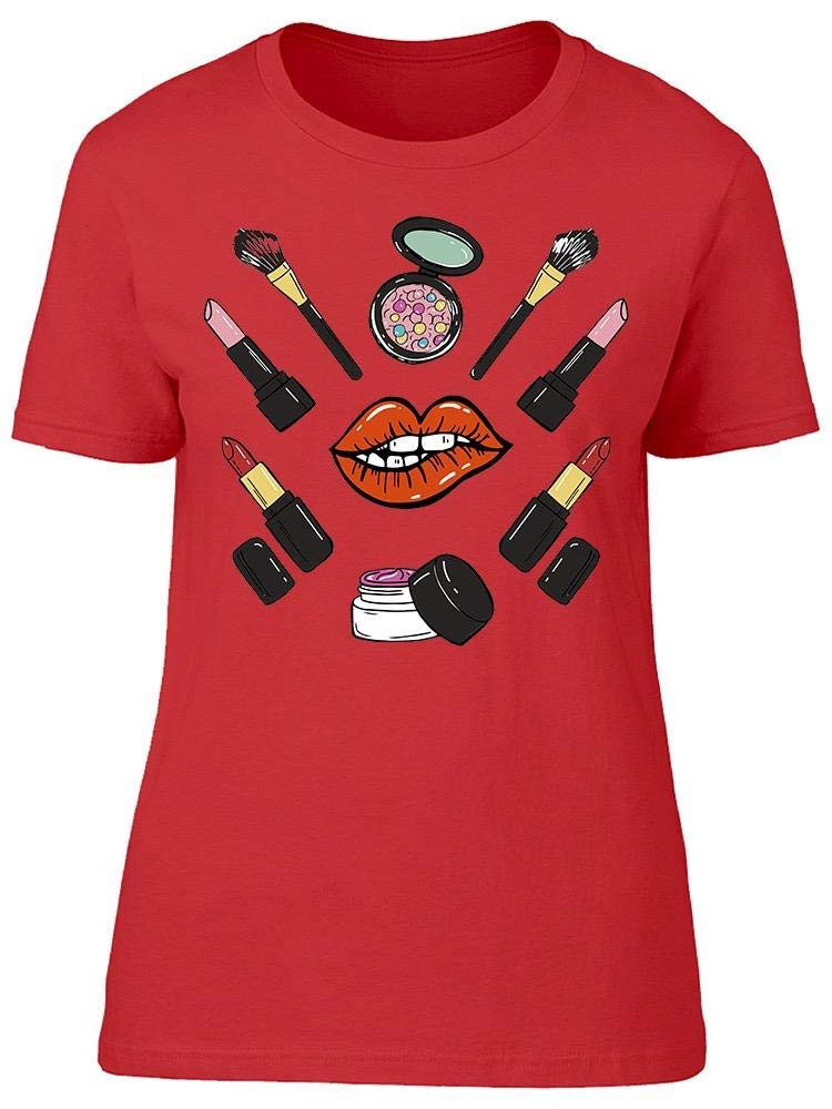 Hand Drawn Makeup Products Graphic Tee for Women - Casual & Trendy Fashion Top for Everyday Wear