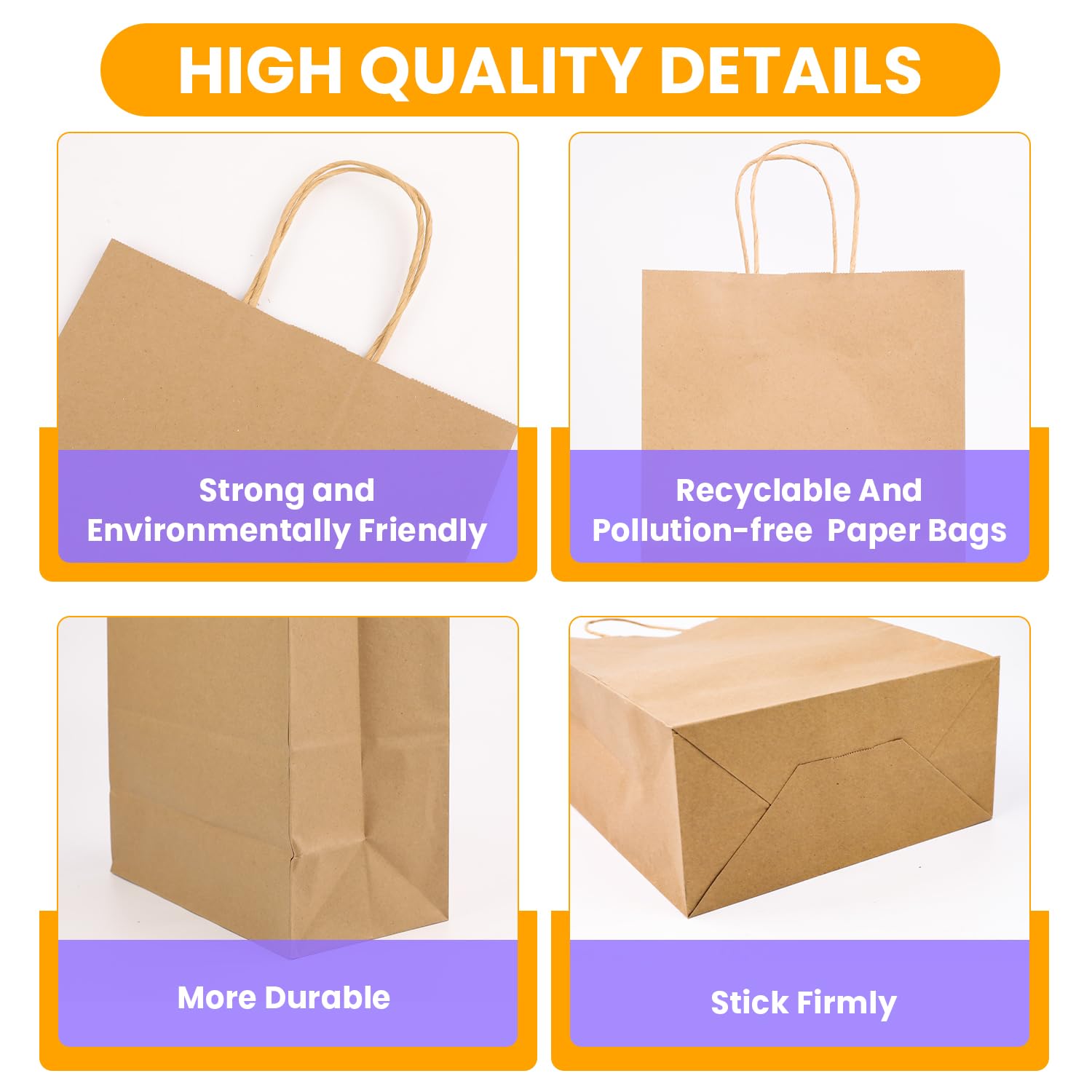 XPCARE 100-Pack Large Brown Kraft Paper Gift Bags with Handles (10x5x13 Inch) - Bulk Eco-Friendly Shopping Bags for Weddings, Parties, Retail & Gift Packaging