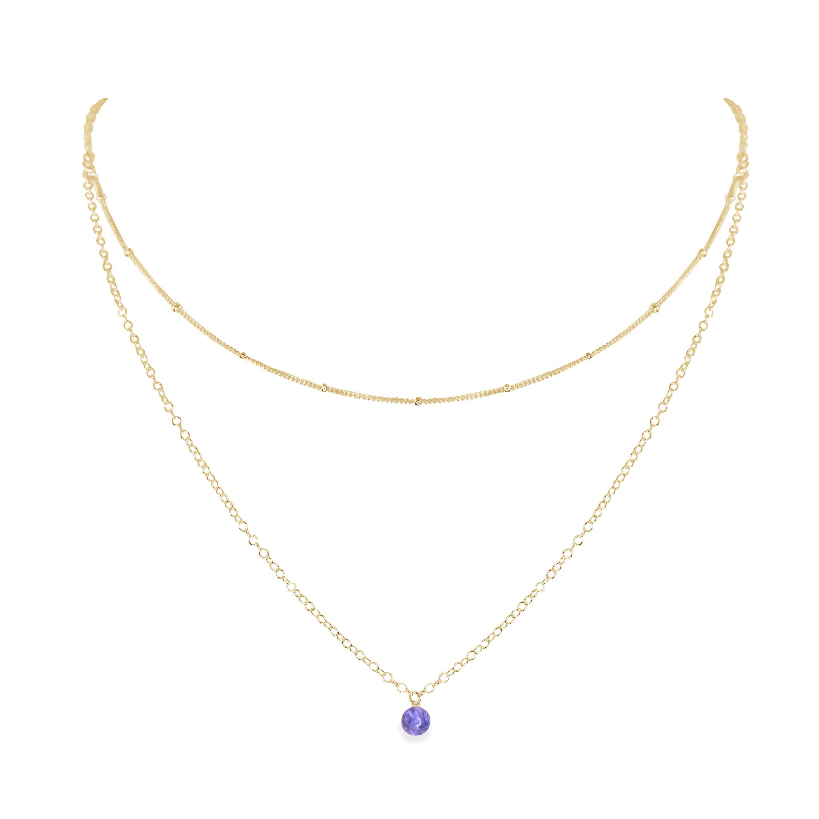 Tanzanite Gemstone Layered Choker Necklace for Women - Elegant Dainty Chain Jewelry for Party, Wedding & Everyday Wear