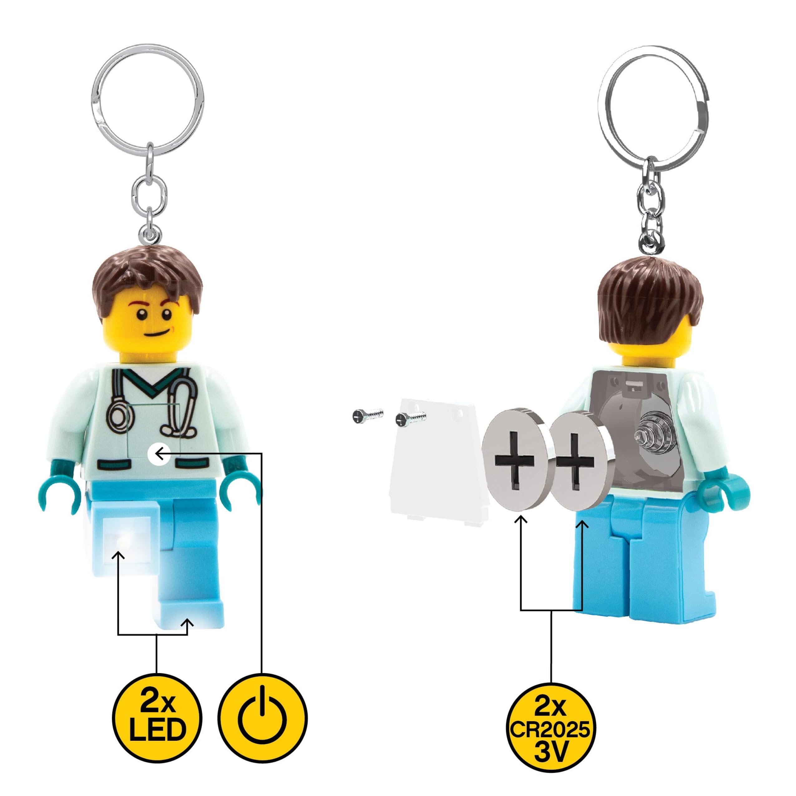 LEGO Minifigures Keychain Light - Male Nurse Collectible - 3 Inch Tall Figure (KE194H) - Perfect for Keychains, Gifts, and LEGO Fans