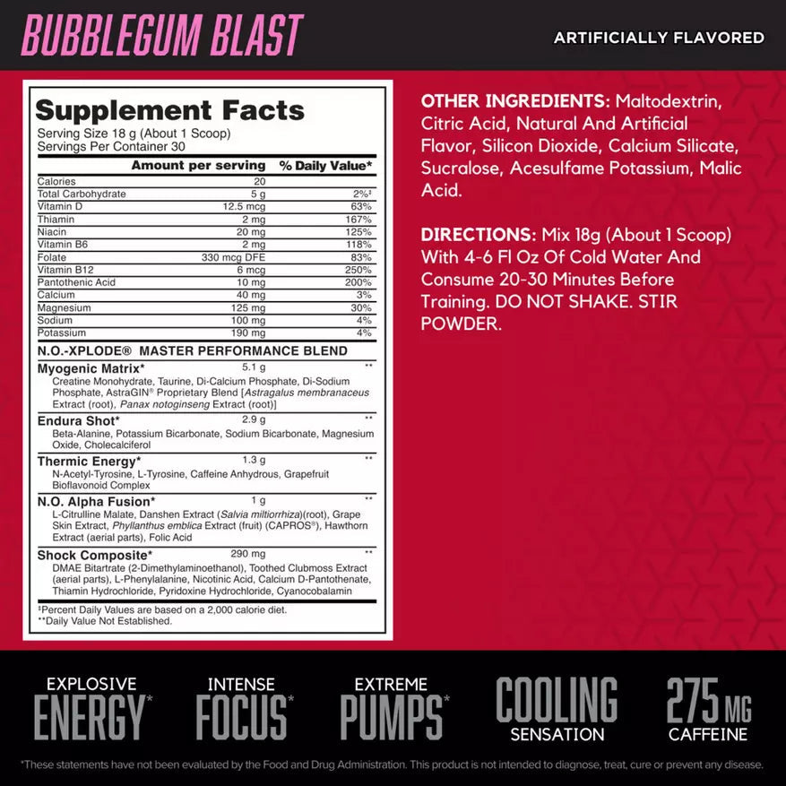 BSN N.O. Xplode Cool Rush Pre Workout Powder - Nitric Oxide Booster for Muscle Pump, Energy & Focus - Best for Gym, Bodybuilding & Fitness Training