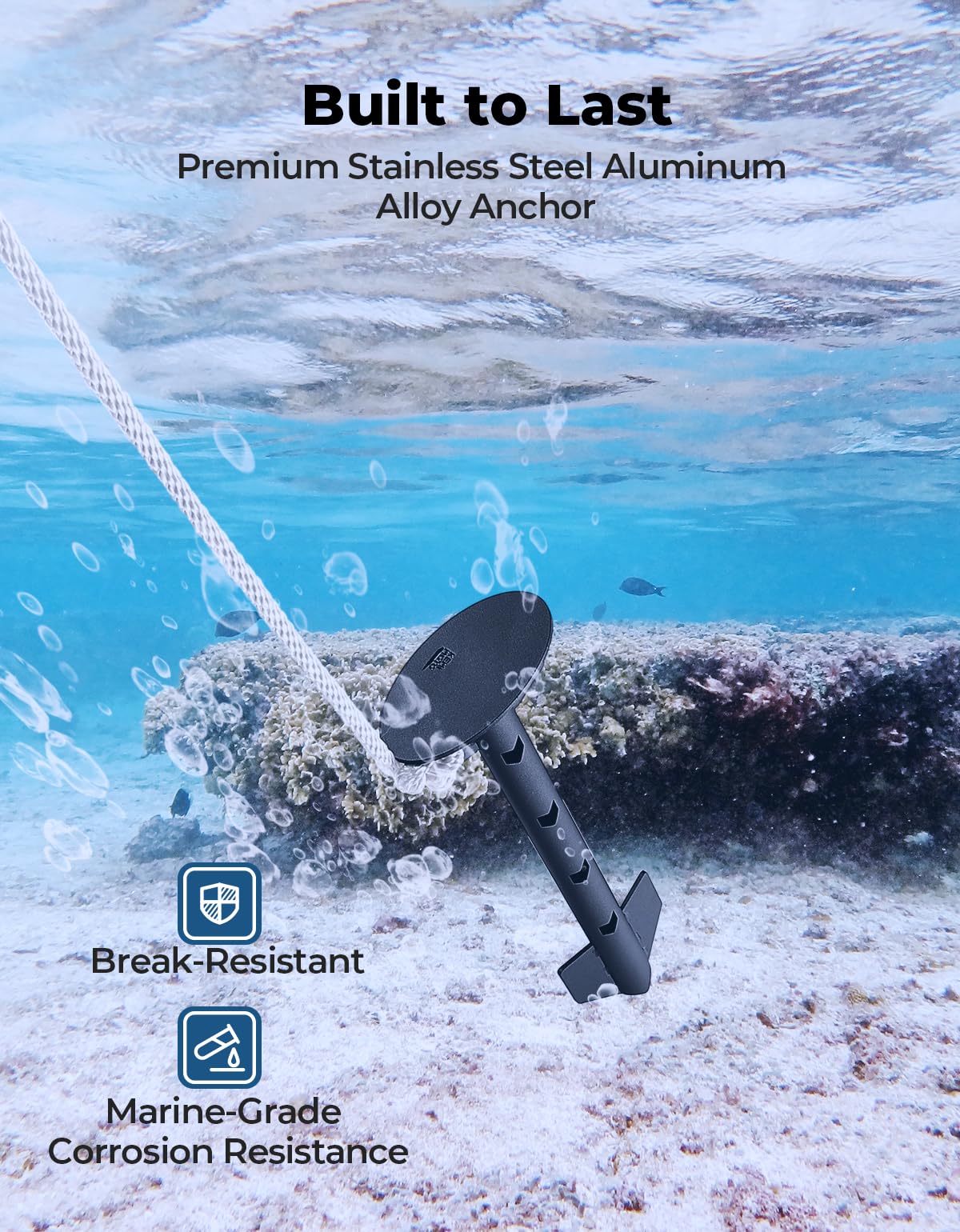 KEMIMOTO Boat Anchor Kit - Lightweight Sand Anchor for Kayak, Jet Ski, PWC, Canoe & Small Boats | Shallow Water & Beach Use | Durable Safety System for Pontoon & Watercraft