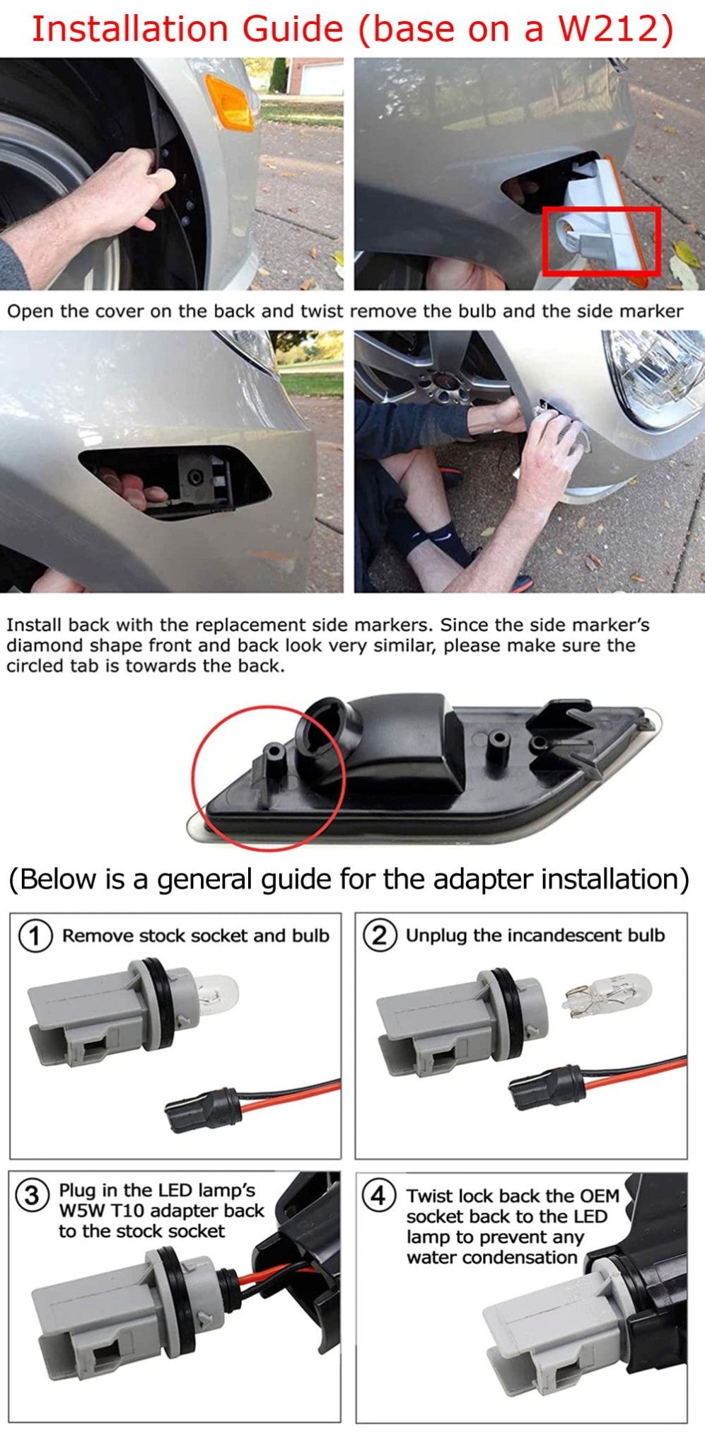 Clear Lens White Full LED Side Marker Light Kit for 2000-2006 Mercedes W220 S-Class - Enhance Visibility & Style for Night Driving & Car Shows