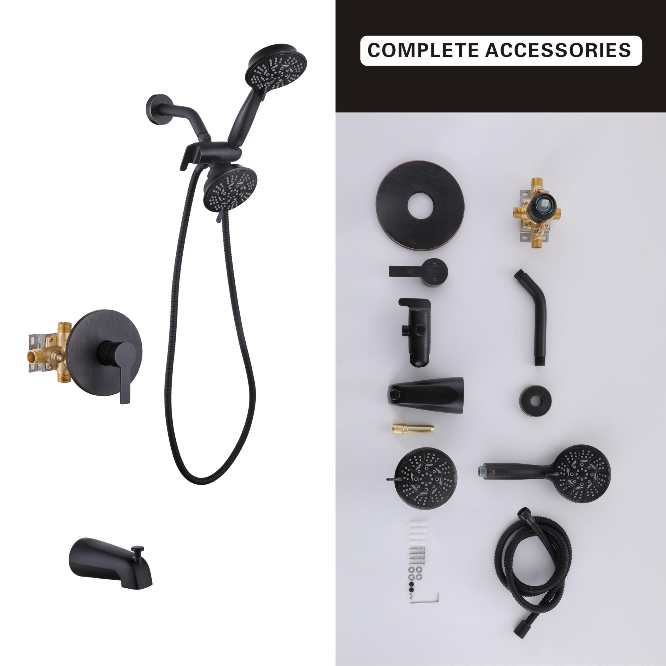 KIRLYSTONE Oil-Rubbed Bronze Shower Faucet Set with Handheld Shower Head and Tub Spout - Complete Bathroom Shower System (Includes Brass Valve) - Perfect for Modern Bathroom Renovations and Luxury Shower Upgrades