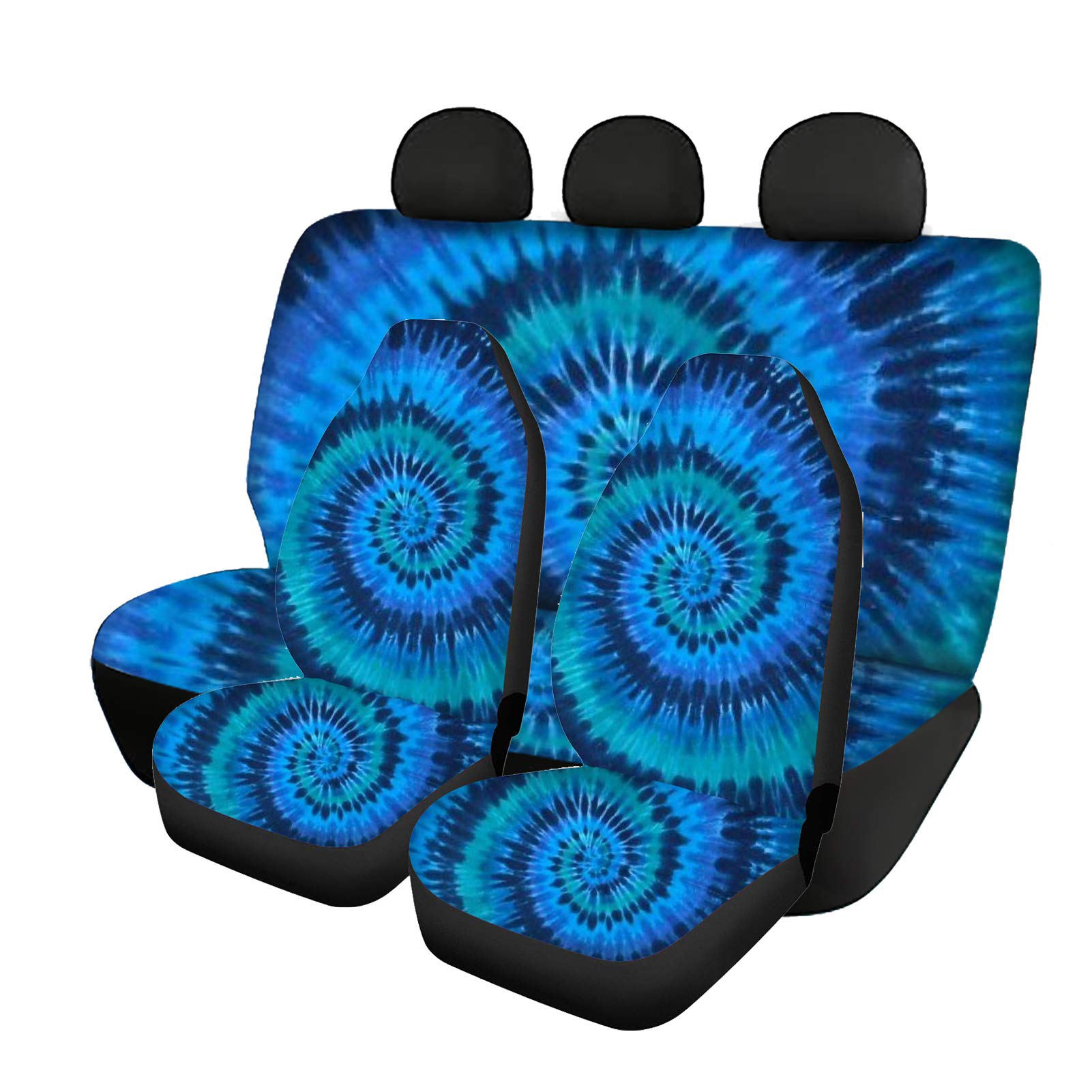Rainbow Tie Dye Car Seat Covers Full Set - 4 Piece Waterproof Front & Rear Seat Protectors for Trucks, SUVs & Cars | Stylish Interior Accessories for Women & Men | Perfect for Road Trips, Camping & Daily Commute