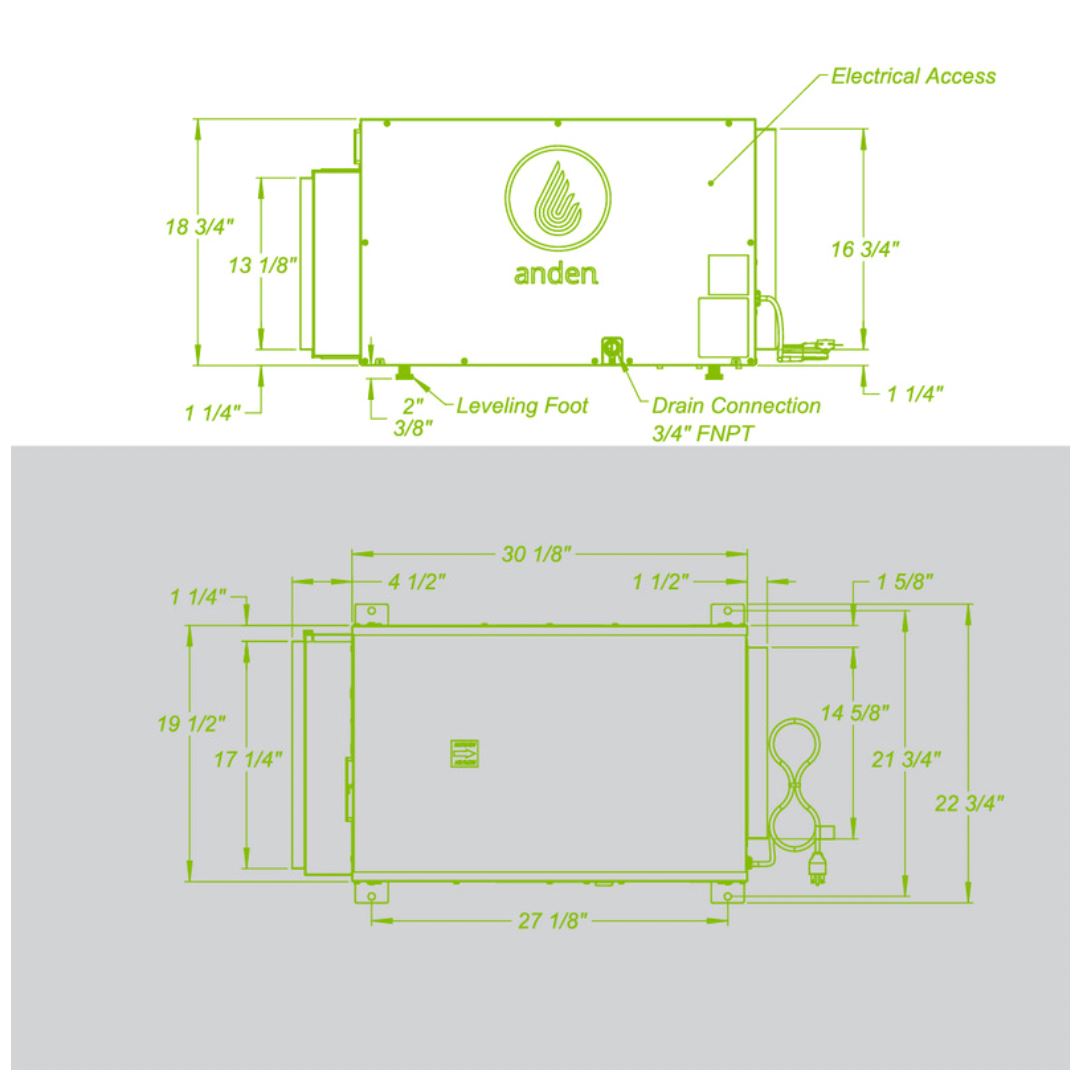 Anden A210V1 Commercial Dehumidifier - 210 Pints/Day, 240V Heavy Duty for Grow Rooms, Greenhouses & Basements - Energy Efficient Moisture Control for Optimal Plant Growth & Storage Areas