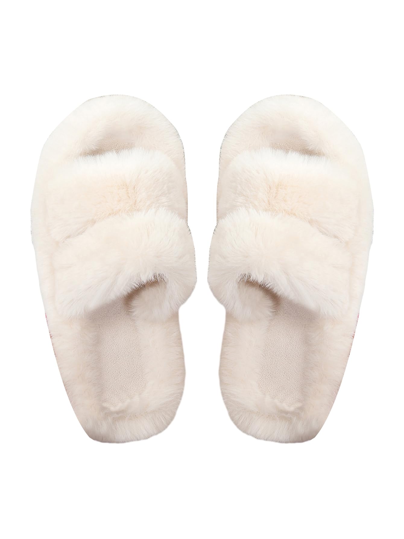 OYOANGLE Women's Fuzzy Slippers - Soft Cozy Warm Double Strap Open Toe House Shoes for Indoor/Outdoor Use - Perfect for Bedroom, Lounge & Winter Comfort