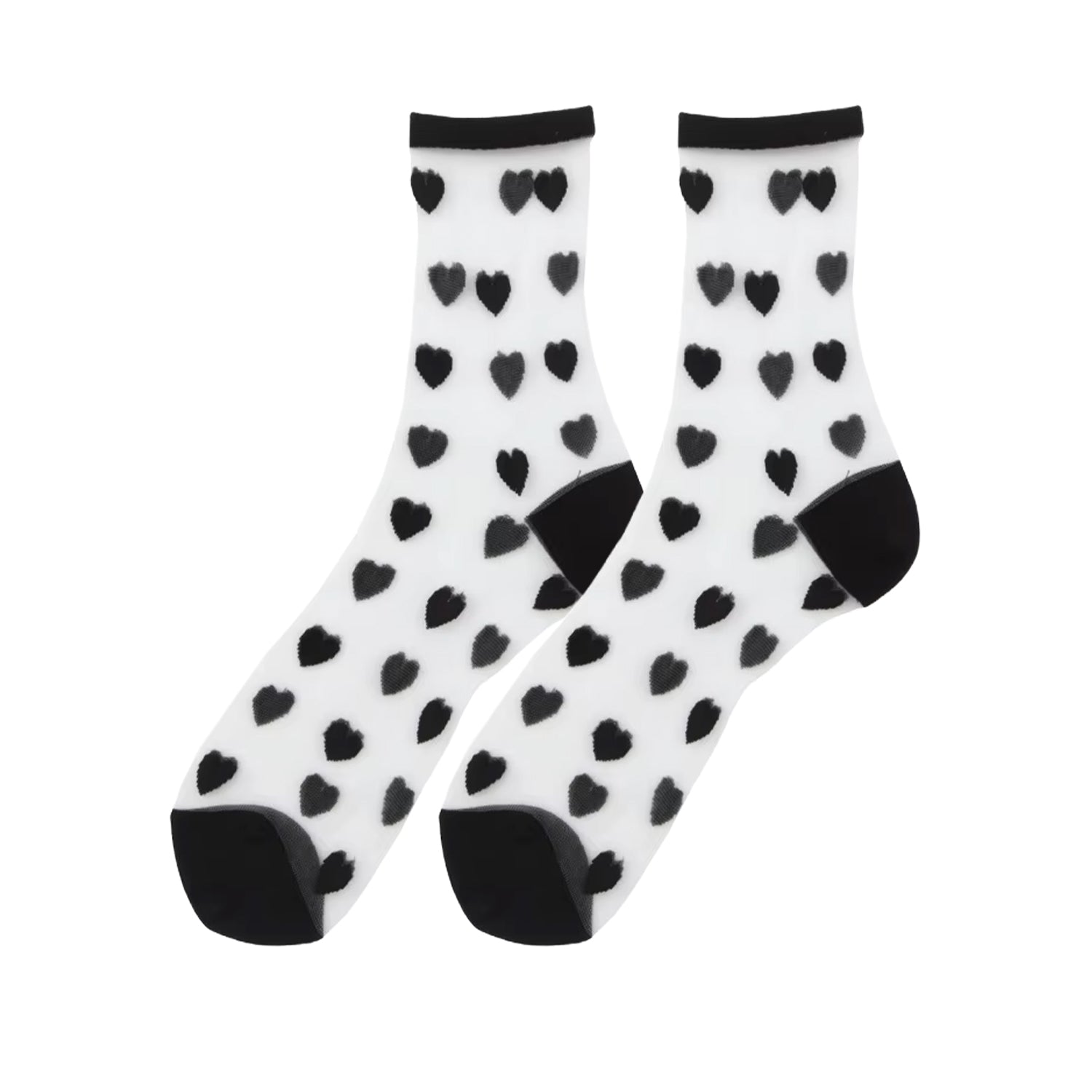 FLOOF Sheer Heart Socks for Women - Black Lace Ankle Socks | Perfect for Valentine's Day, Date Night & Romantic Outfits