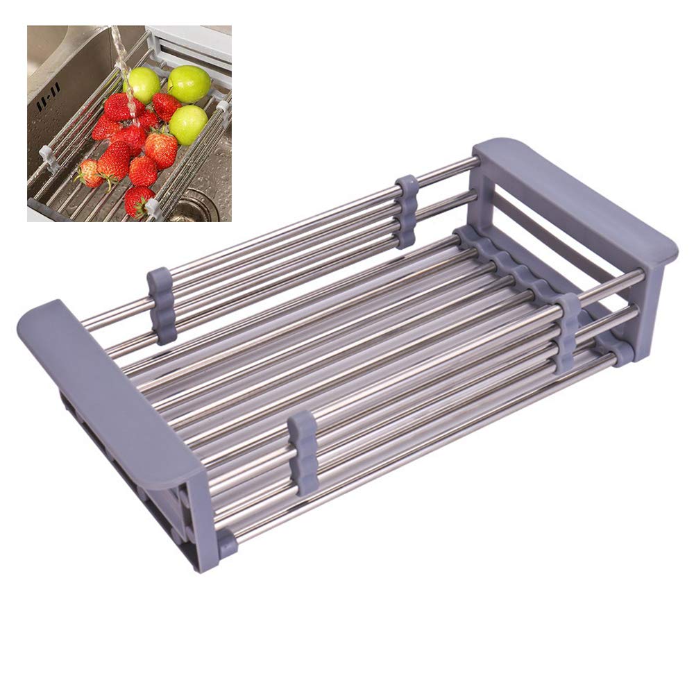 Stainless Steel Adjustable Over Sink Dish Drying Rack - Expandable Kitchen Organizer for Dishes, Fruits & Vegetables - Perfect for Small Spaces & Clutter-Free Countertops
