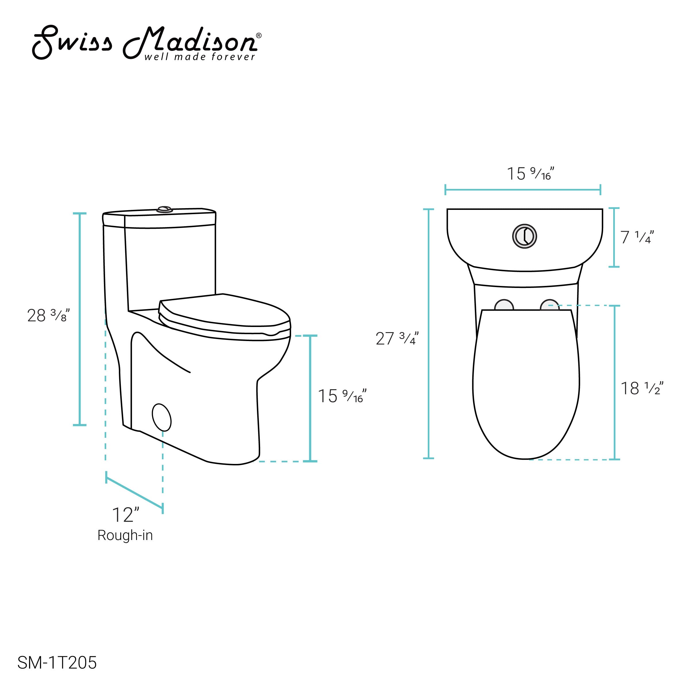 Swiss Madison SM-1T205 Sublime One Piece Elongated Toilet - Dual Flush 0.8/1.28 GPF, Water Efficient, Glossy White - Perfect for Modern Bathrooms & Eco-Friendly Homes