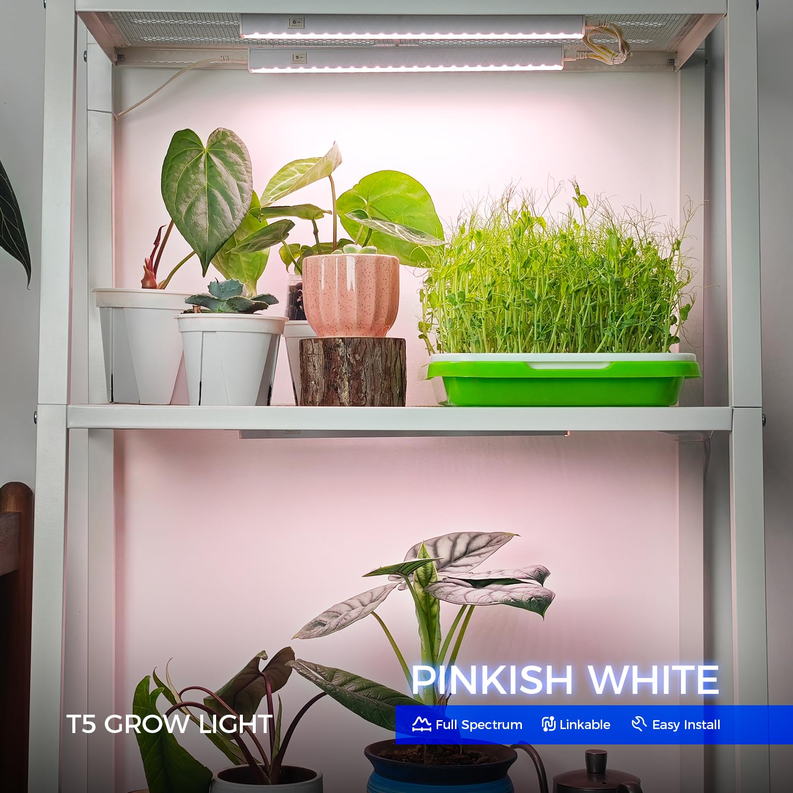 Barrina Full Spectrum LED Grow Lights for Indoor Plants - 1ft T5 Grow Light Strip, Pinkish White, 4-Pack - Perfect for Hydroponics, Seedlings & Home Gardening