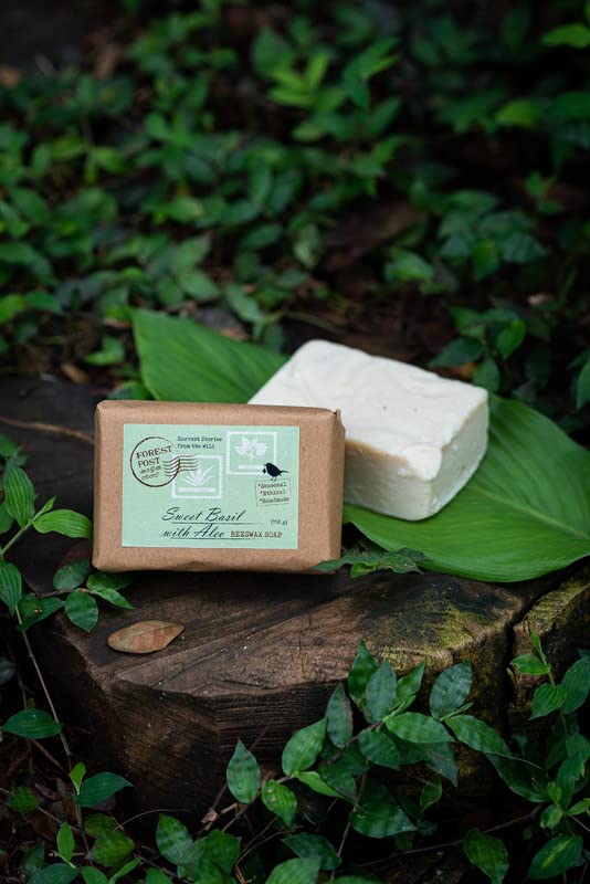 Organic Sweet Basil & Aloe Beeswax Soap Bar - Natural Moisturizing Handmade Soap for Sensitive Skin - Pack of 1 - Perfect for Daily Cleansing, Gift Sets & Eco-Friendly Bathroom Essentials