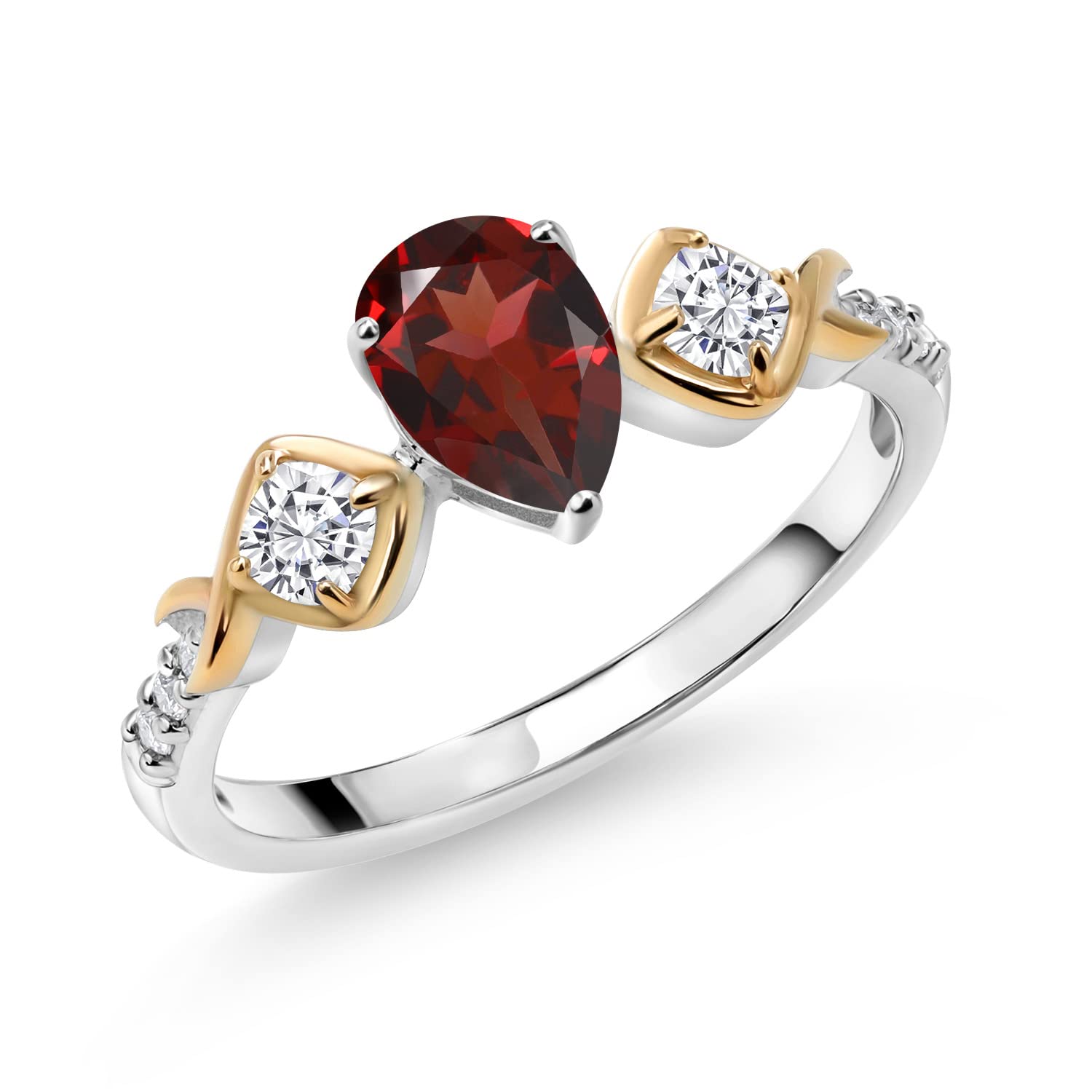 925 Silver & 10K Yellow Gold Lab-Grown Diamond Ring with Garnet & Moissanite (1.08 CTTW) - Elegant Jewelry for Engagement, Wedding & Anniversary Gifts