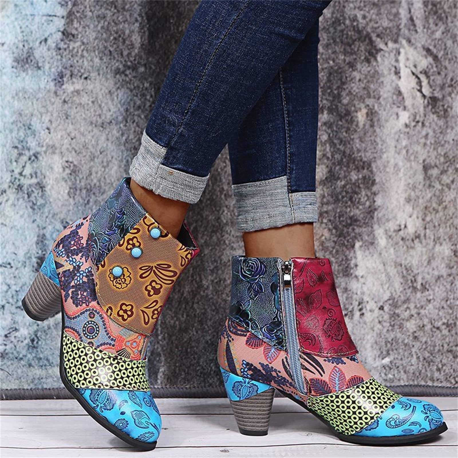 Lausiuoe Women's Ankle Boots - Low Heel Chunky Dressy Pointed Toe Side Zipper Booties | Fashion Western Short Boots for Casual Outfits & Office Wear