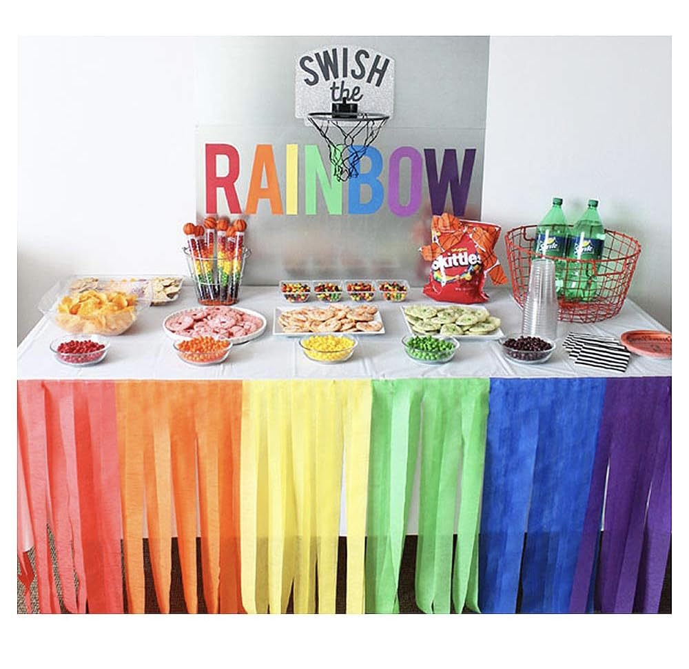 433ft Long 1.77in Wide Rainbow Crepe Paper Streamers - 6 Pack for Party Decorations, Wedding & Festival Tassels | Perfect for Birthday Celebrations, Baby Showers & Holiday Events