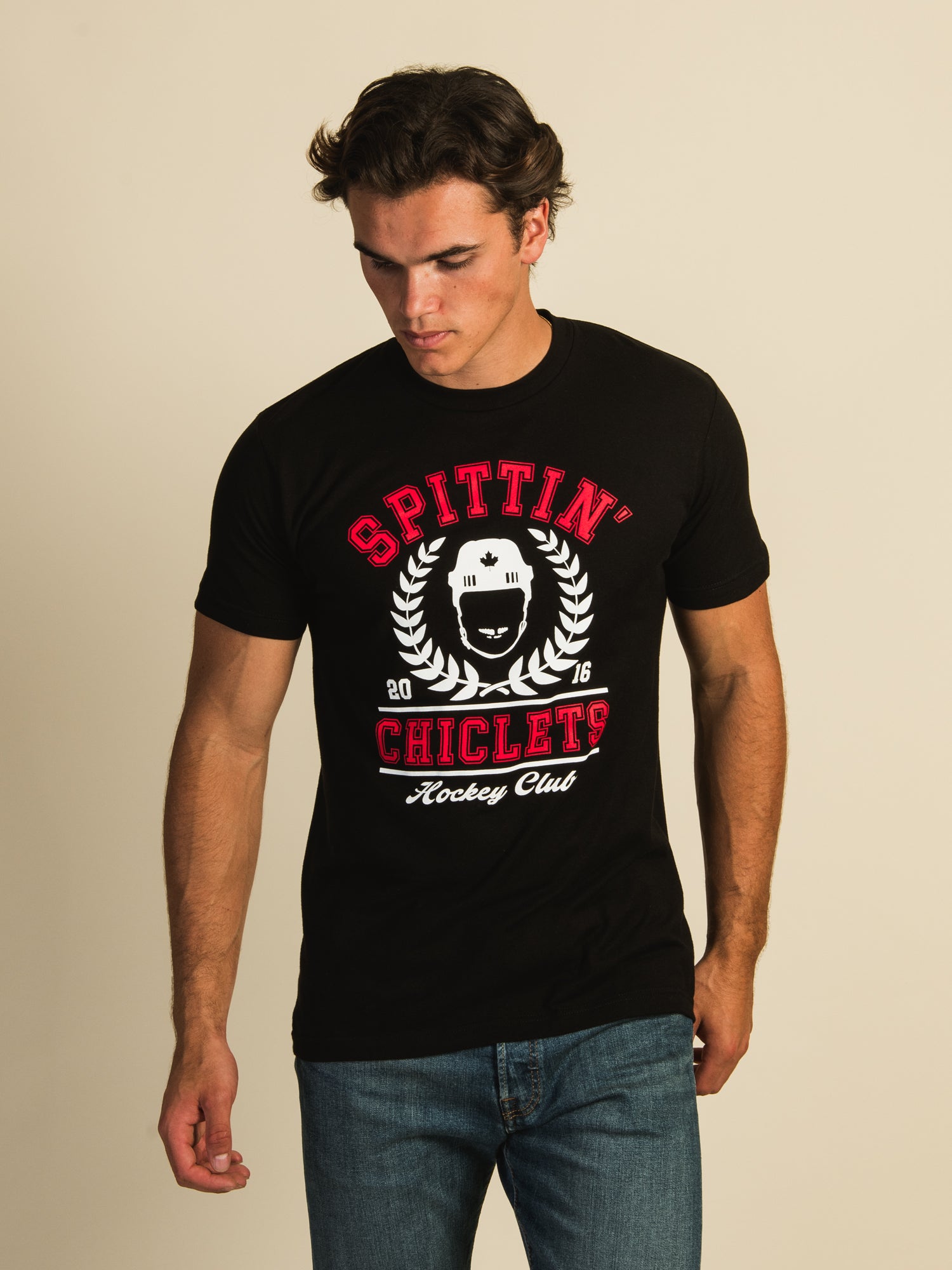 Barstool Sports Spittin' Chiclets Varsity T-Shirt - Men's Casual Tee for Sports Fans & Podcast Lovers