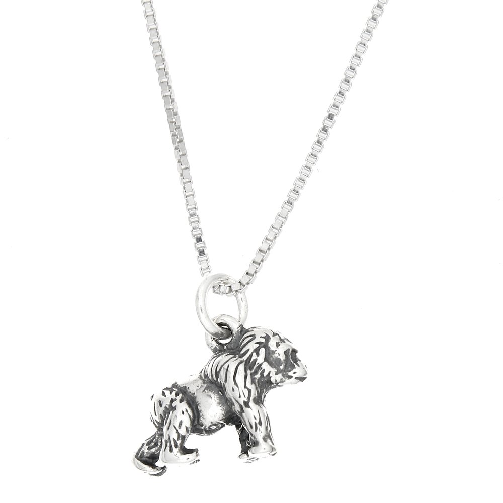 Oxidized Sterling Silver Walking Gorilla Charm Necklace with Box Chain - Perfect for Casual Wear, Gifts & Animal Jewelry Lovers
