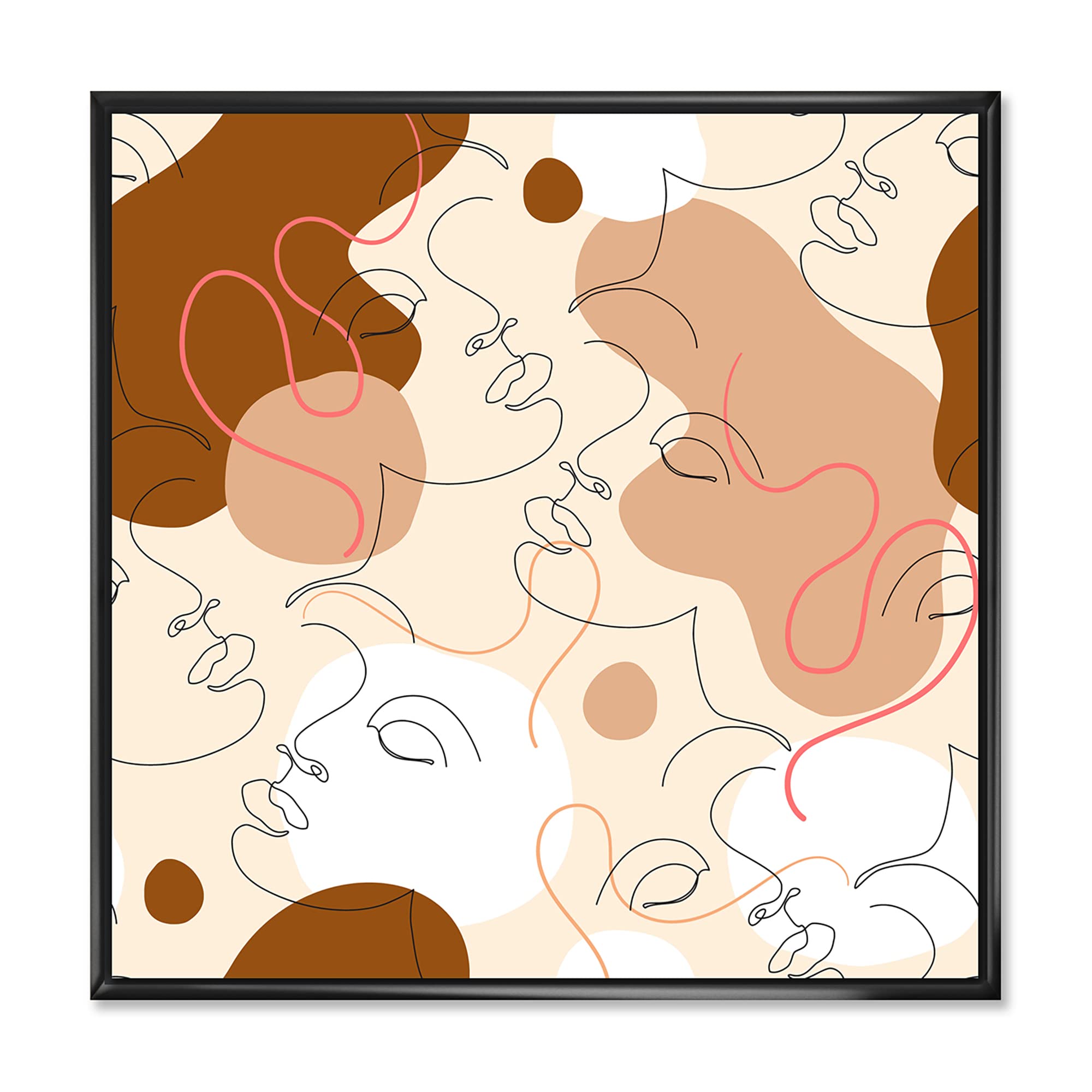 DesignQ Minimalist One Line Drawing of Beautiful Woman - Modern Framed Canvas Wall Art Print for Living Room, Bedroom & Office Decor