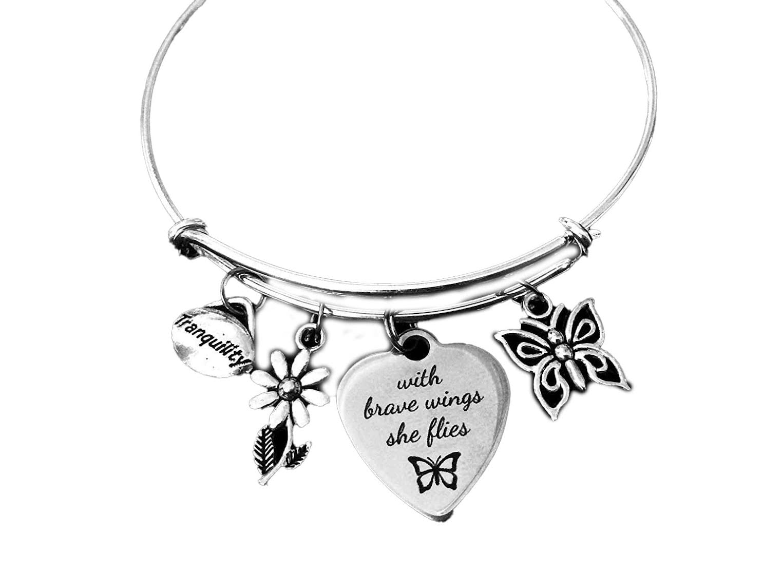 Brave Wings She Flies Charm Bracelet - Sterling Silver Bangle for Women - Perfect for Daily Wear, Gifts & Special Occasions