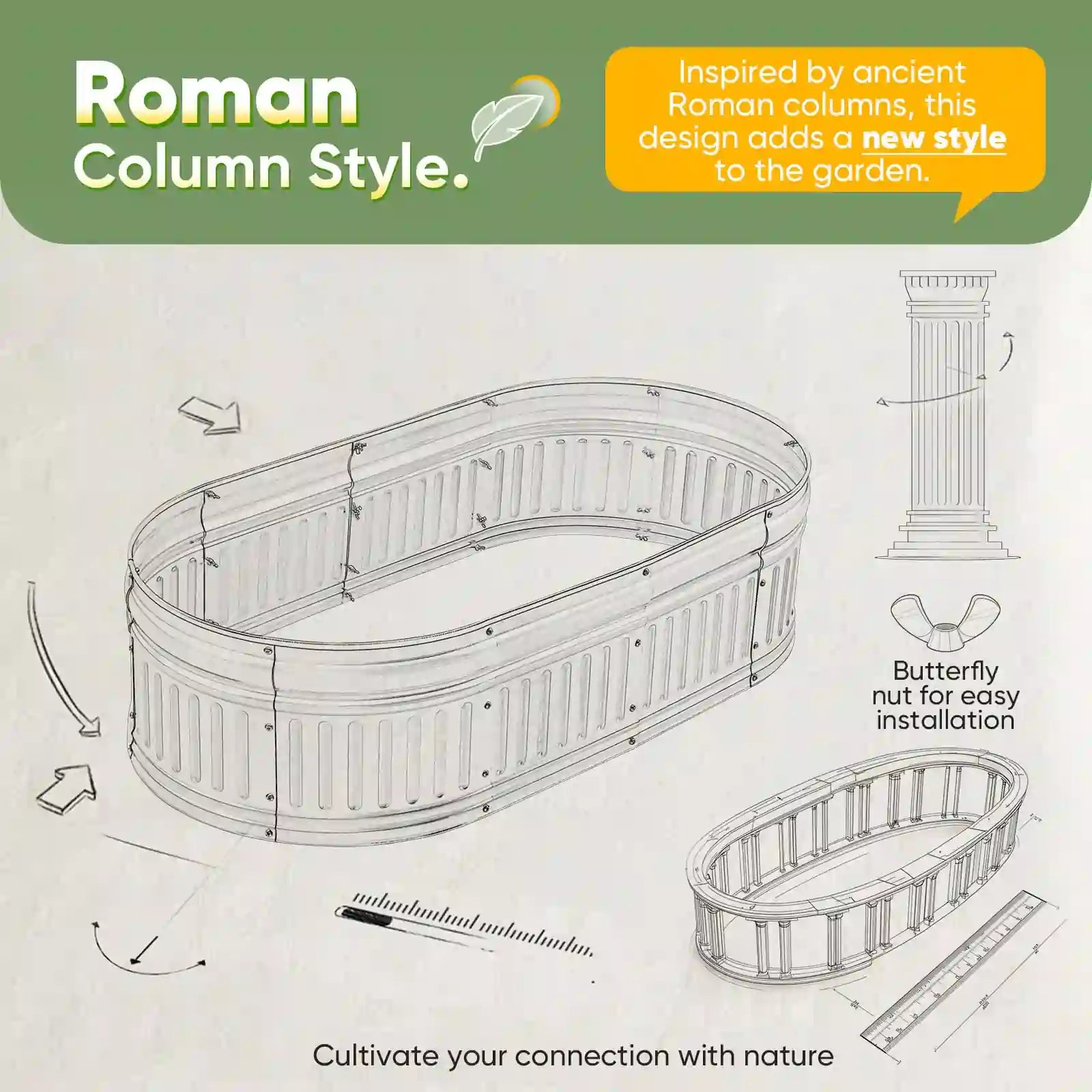 47x24x24 Inch Oval Raised Garden Bed Kit - Elevated Planter Box for Vegetables, Flowers & Herbs - Perfect for Backyard, Patio & Urban Gardening