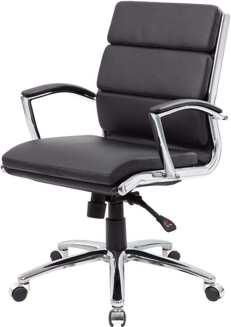 Premium Boss Executive CaressoftPlus Mid Back Office Chair with Metal Chrome Finish [B9476 BK] - Ergonomic Support for Long Work Hours, Home & Office Use