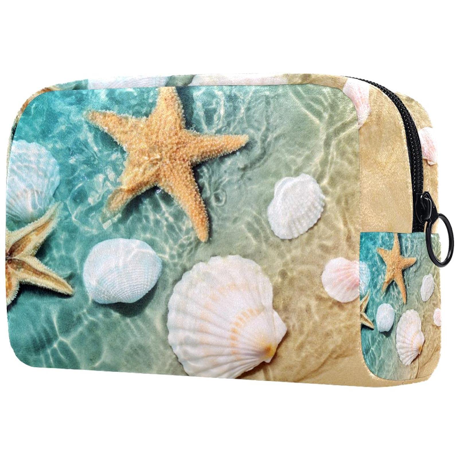 Waterproof Travel Toiletry Bag for Women - Makeup Organizer with Seashell Design, Perfect for Beach Vacations & Gym Essentials Storage